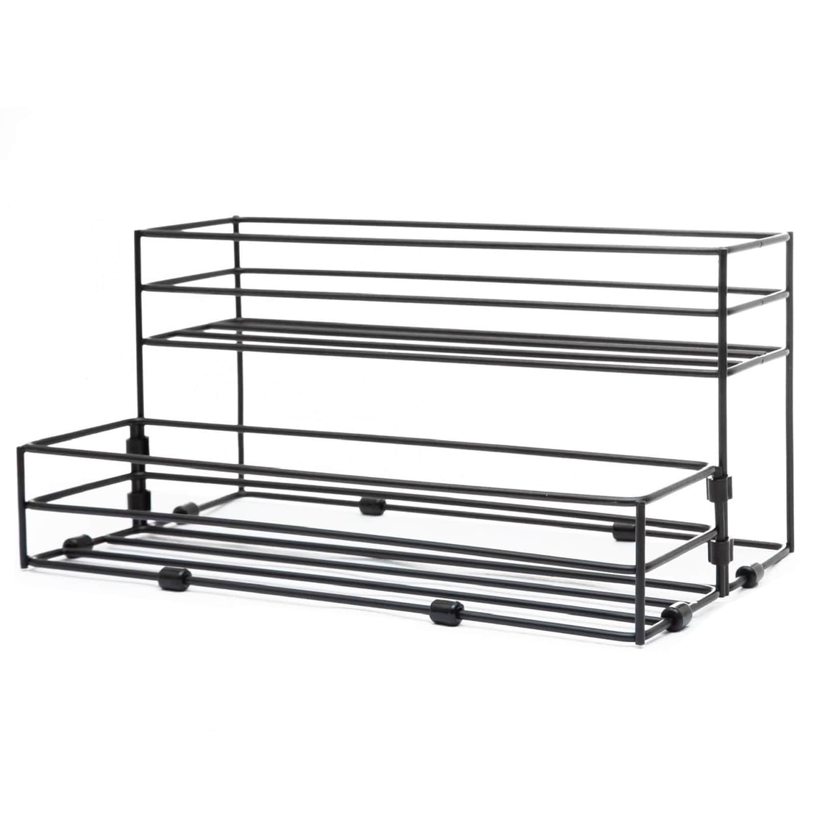 Etokfoks  8 Bottles Black Iron Coffee Syrup Rack Organizer 2 Tier Bottle Stand for Countertop Kitchen Bar Storage