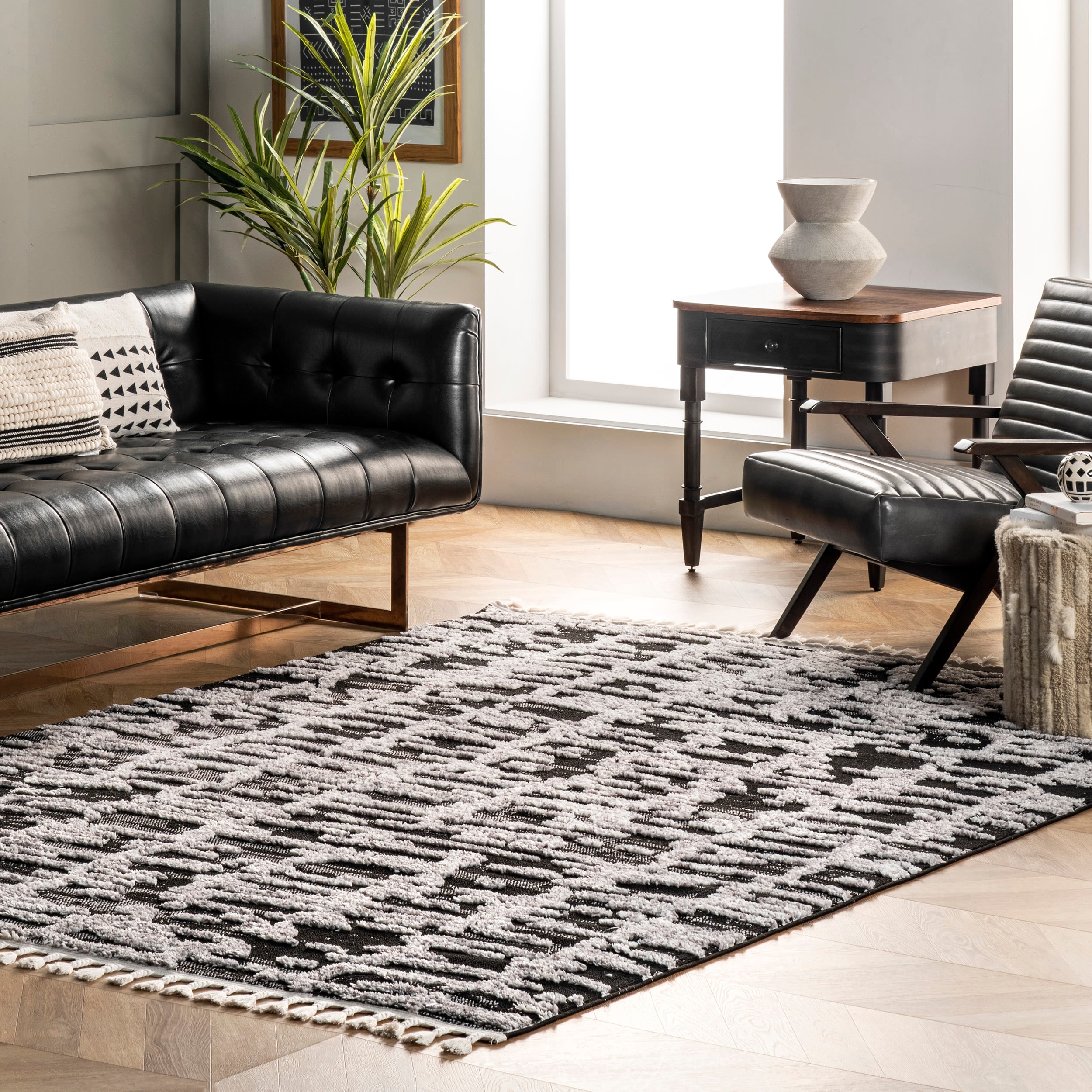 nuLOOM KKLR21B-53077 Lorden 5 x 8 (ft) Loomed Polyester Light Gray Rectangular Indoor Abstract Area rug