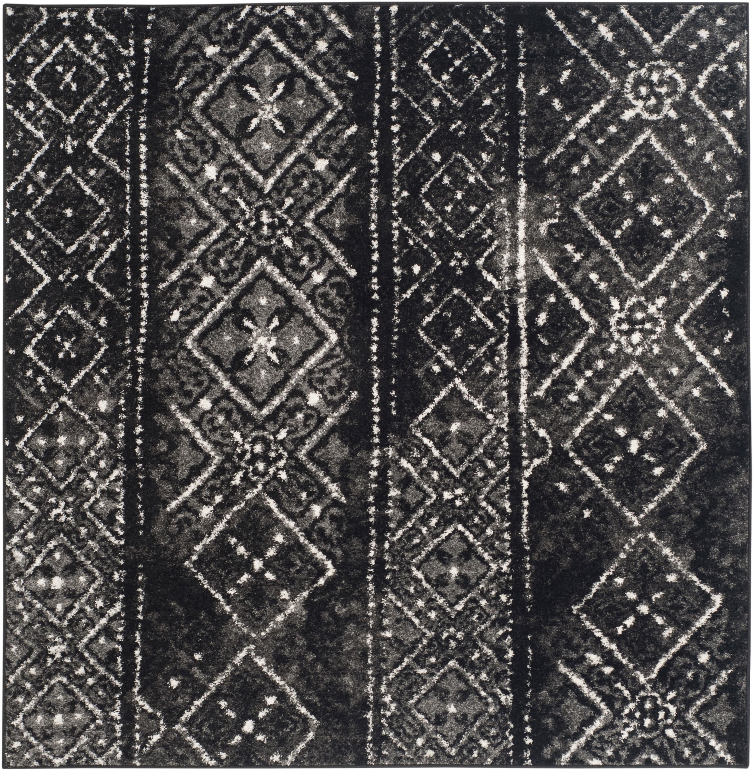 Safavieh ADR111C-4SQ Adirondack Winston 4 x 4 (ft) Loomed Polypropylene Black/Silver Square Indoor Abstract Moroccan Area rug