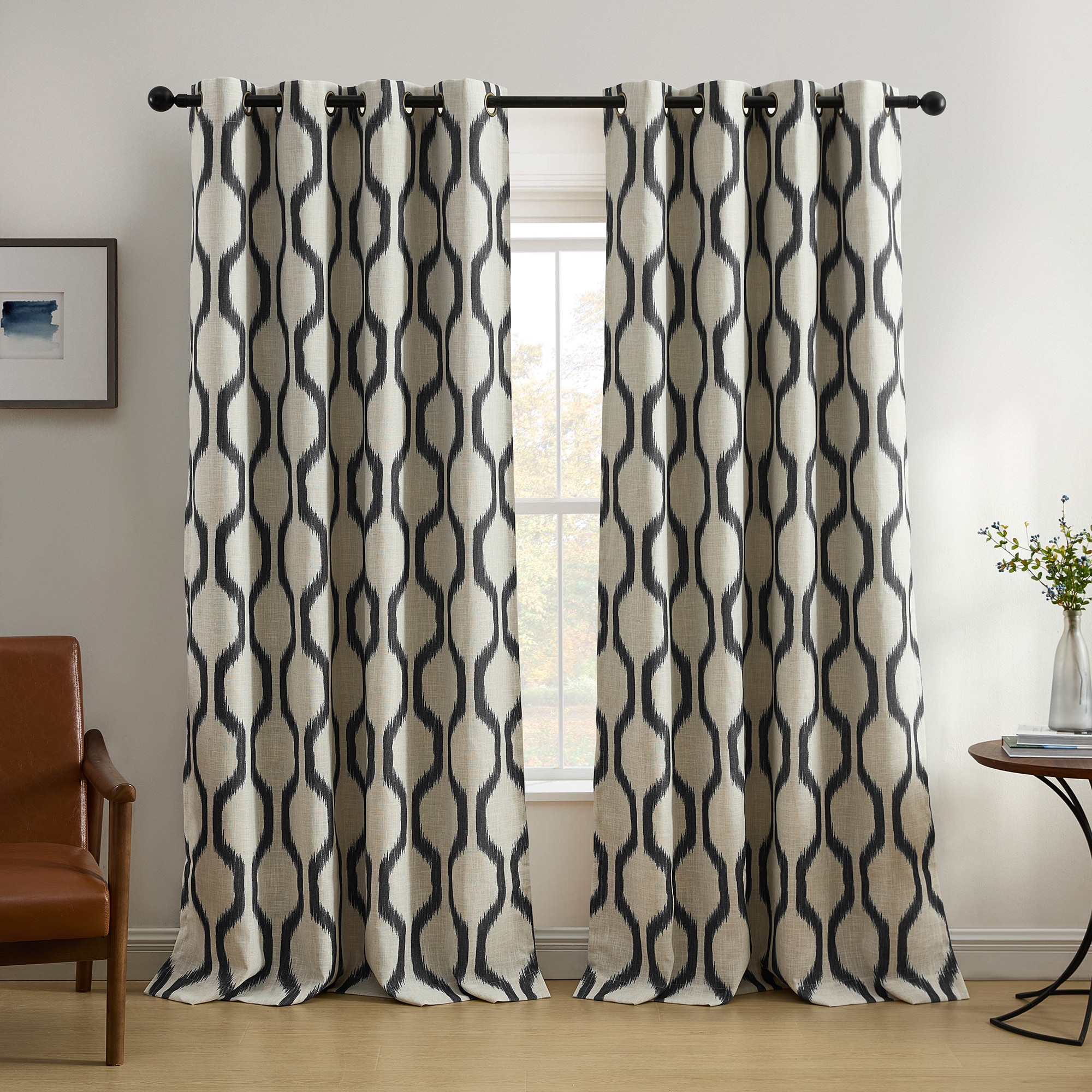 Elrene Home Fashions 739550348804 95-in Black Abstract Room darkening Standard lined Grommet Single curtain panel