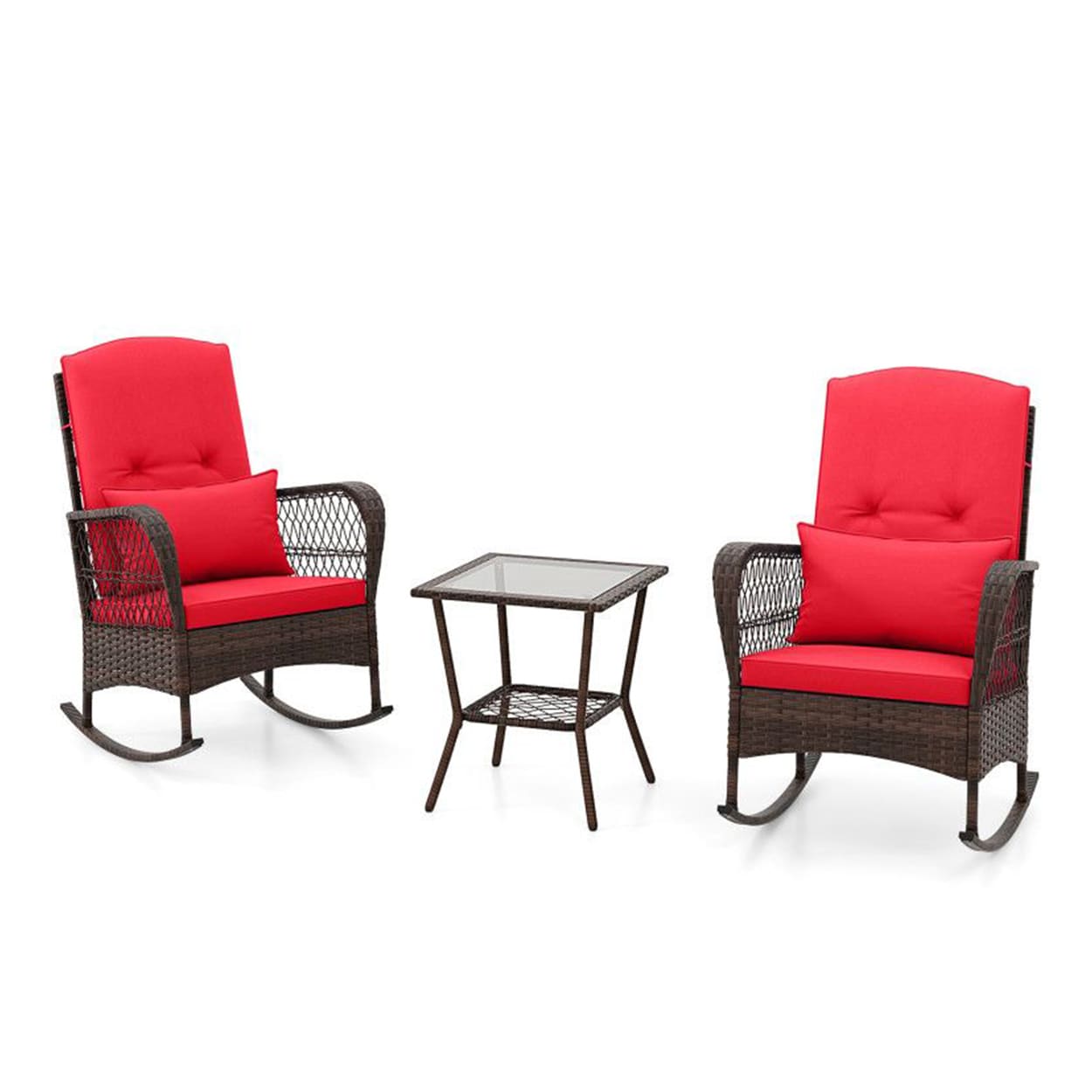 AHIOU HOME ZAAHD-HQYQAAPS Alton 3 -Piece Rattan Patio Conversation Set with Red Cushions