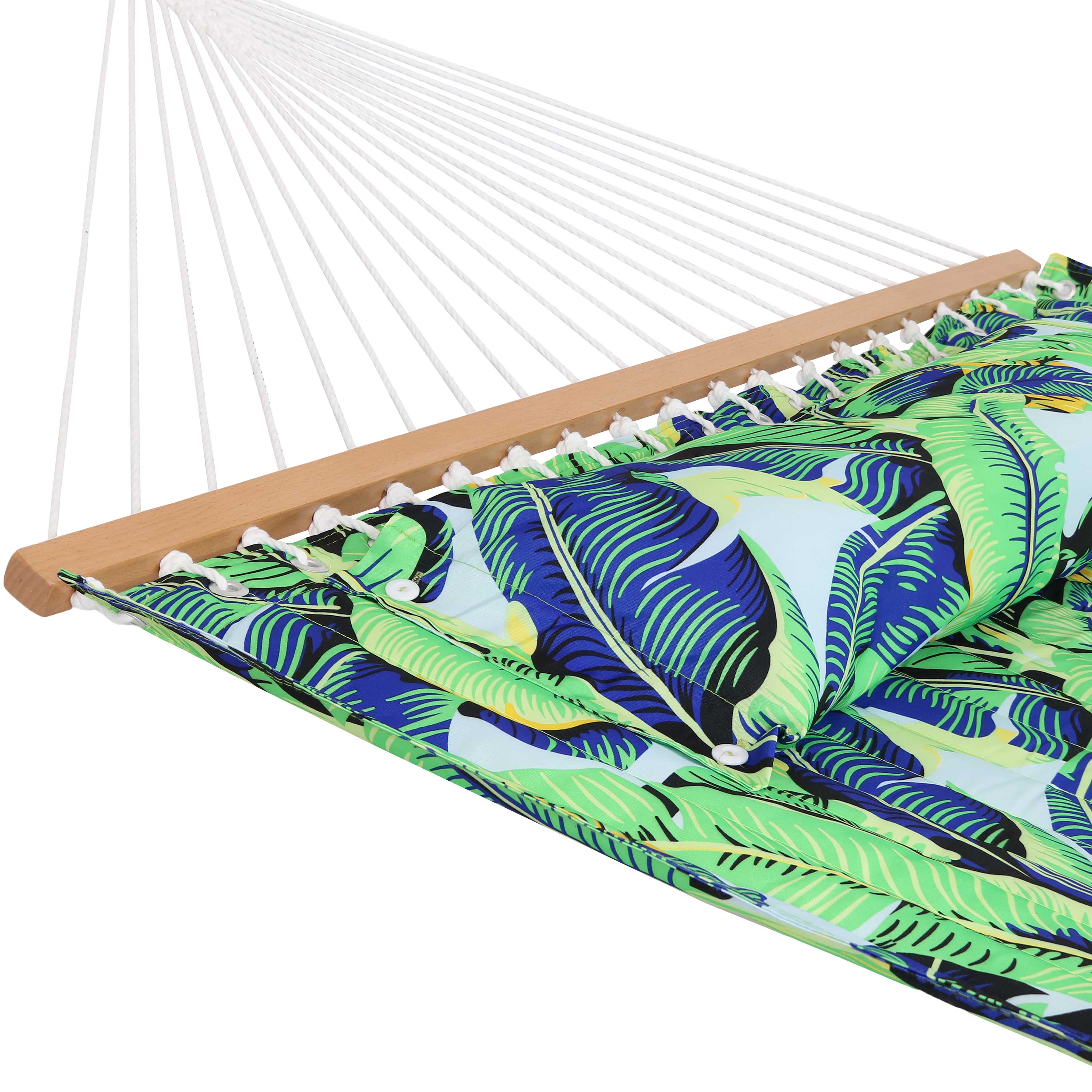 Exotic Foliage Green Quilted Polyester 2-Person Hammock with Pillow