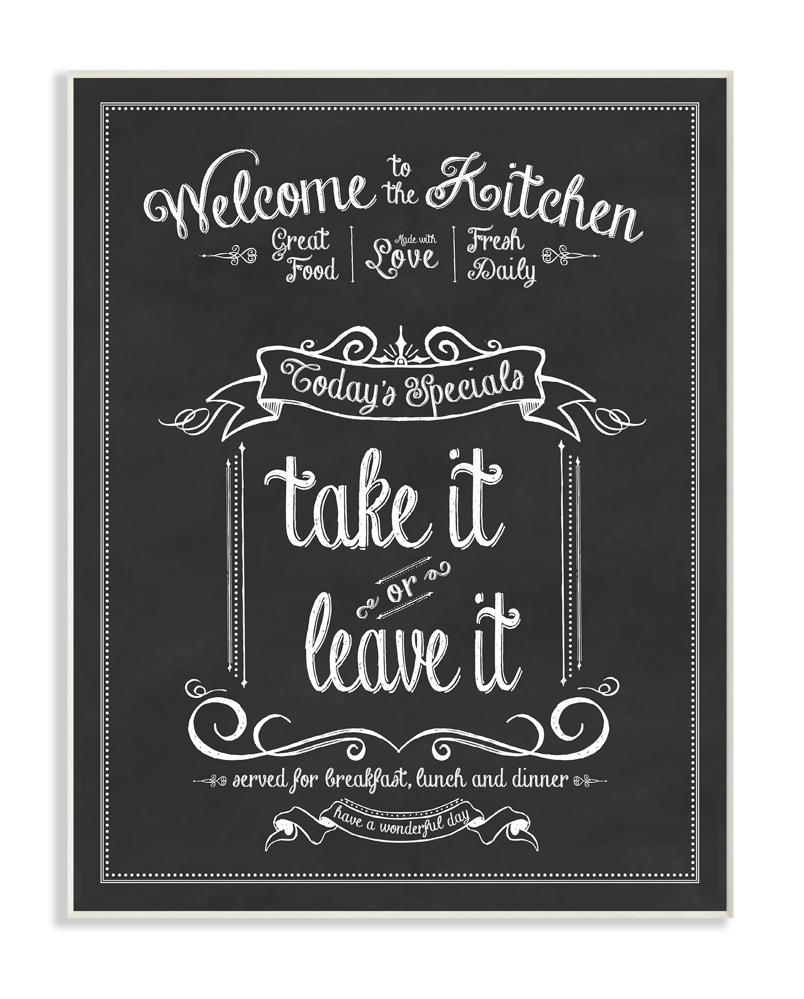 Stupell Industries KWP-1055-WD-10X15 Welcome To The Kitchen Chalkboard Vintage Sign Lettered and Lined 15-in H x 10-in W Kitchen Print