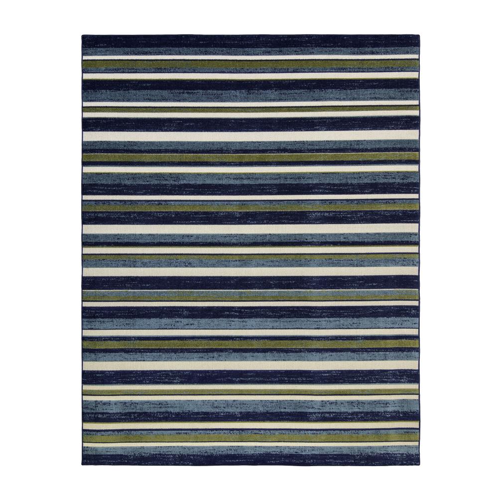GERTMENIAN 18841 Elements 8 x 10 (ft) Polypropylene Teal Rectangular Indoor/Outdoor Stripe Mid-Century Modern Area rug