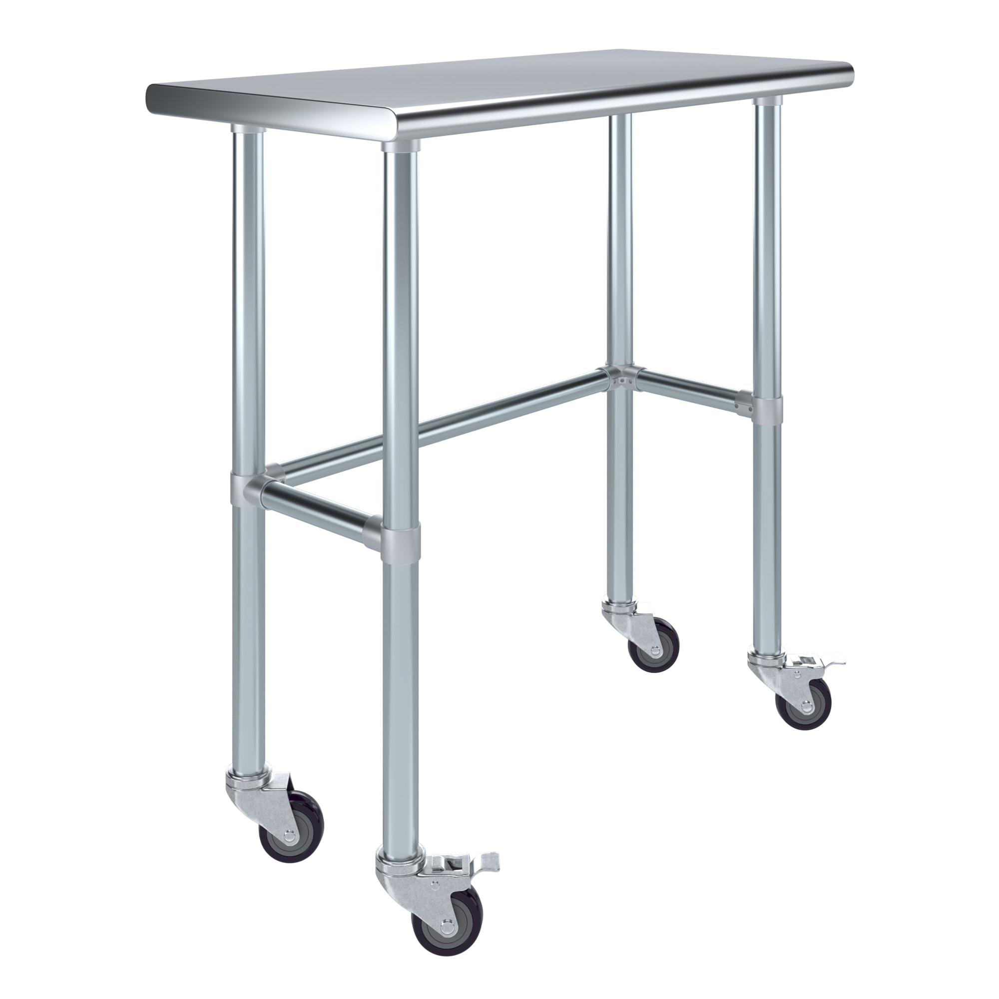 Amgood 18 in. x 36 in. Stainless Steel Open Base Table with 3 in. Casters