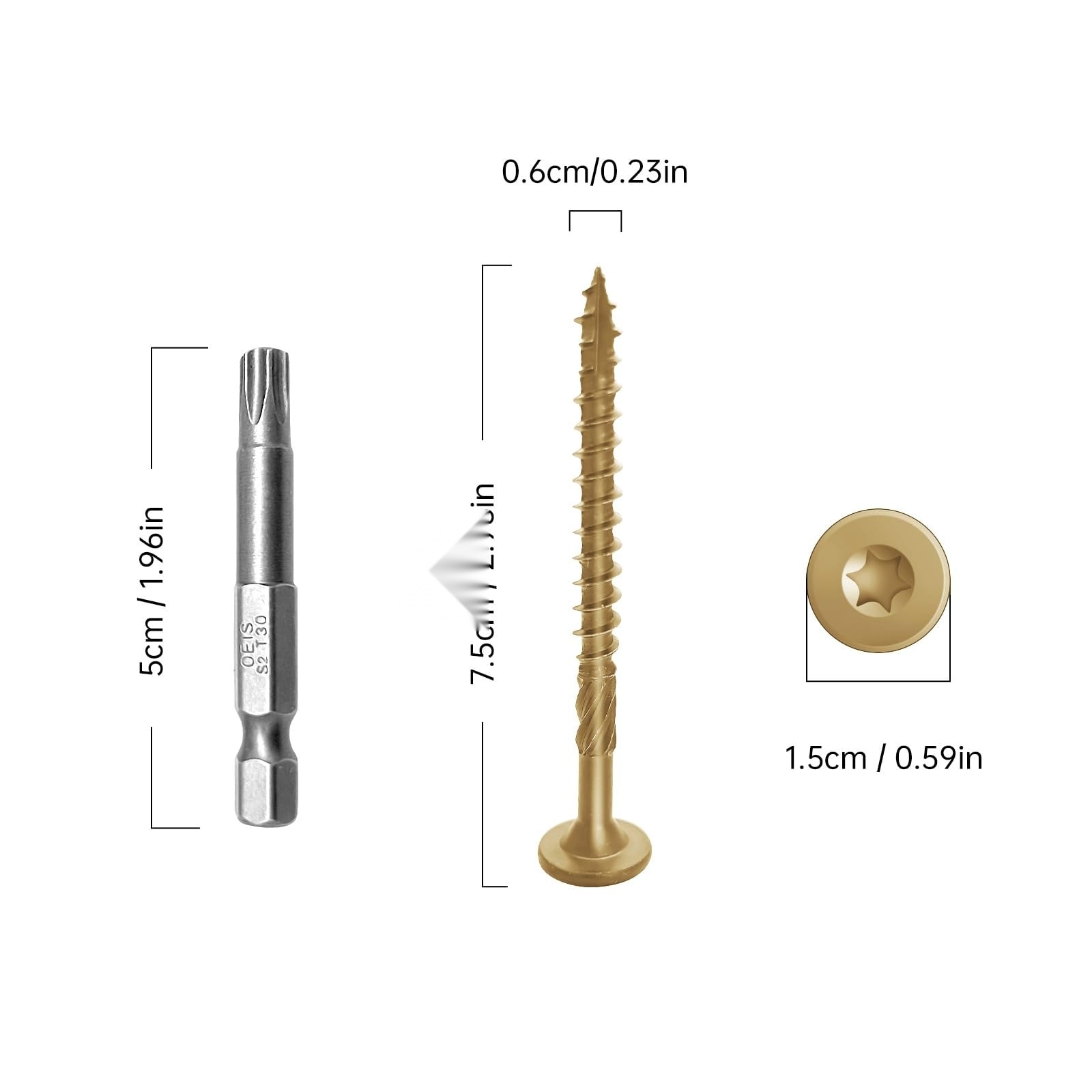 Etokfoks 3 in Deck Screws 14 x 3 in 50 Pcs Yellow Heavy Duty Structural Rust Resistant T30 Star Bit #LETQ0K53G