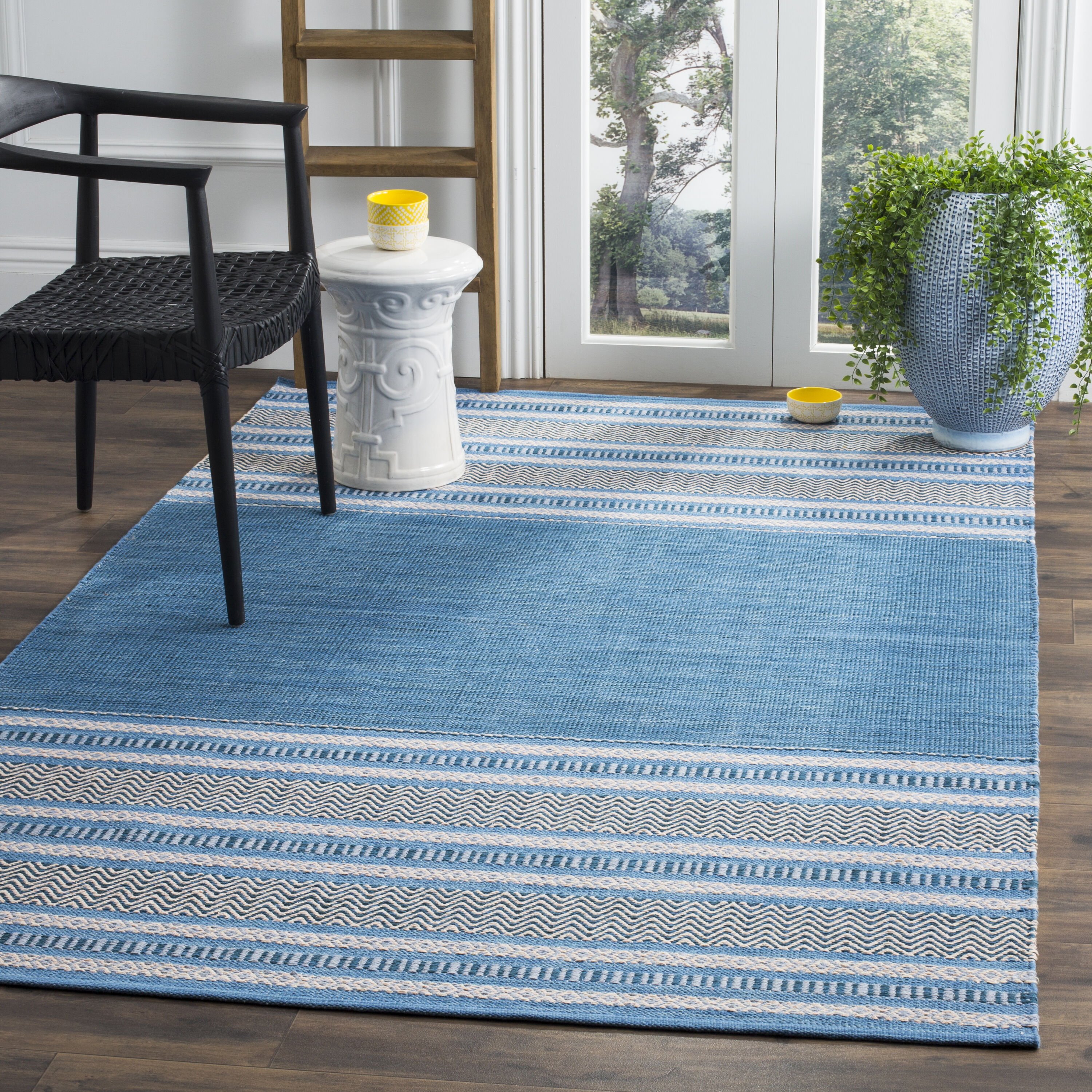 Safavieh MTK214A-24 Montauk Gibson 3 x 4 (ft) Cotton Blue/Gray Rectangular Indoor Stripe Coastal Throw rug
