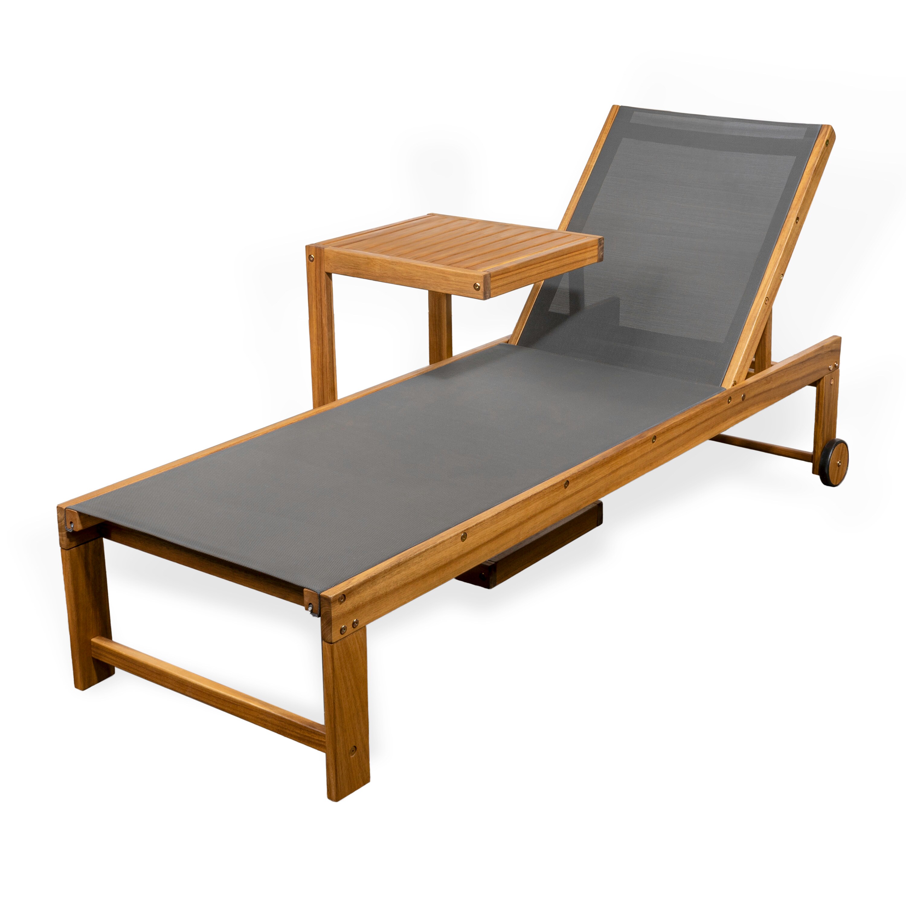 JONATHAN  Y LNG1100A-2SET Trabuco Coastal Modern Dark Gray/Teak Brown Wood Frame Stationary Chaise Lounge Chair with Dark gray Cushioned Seat