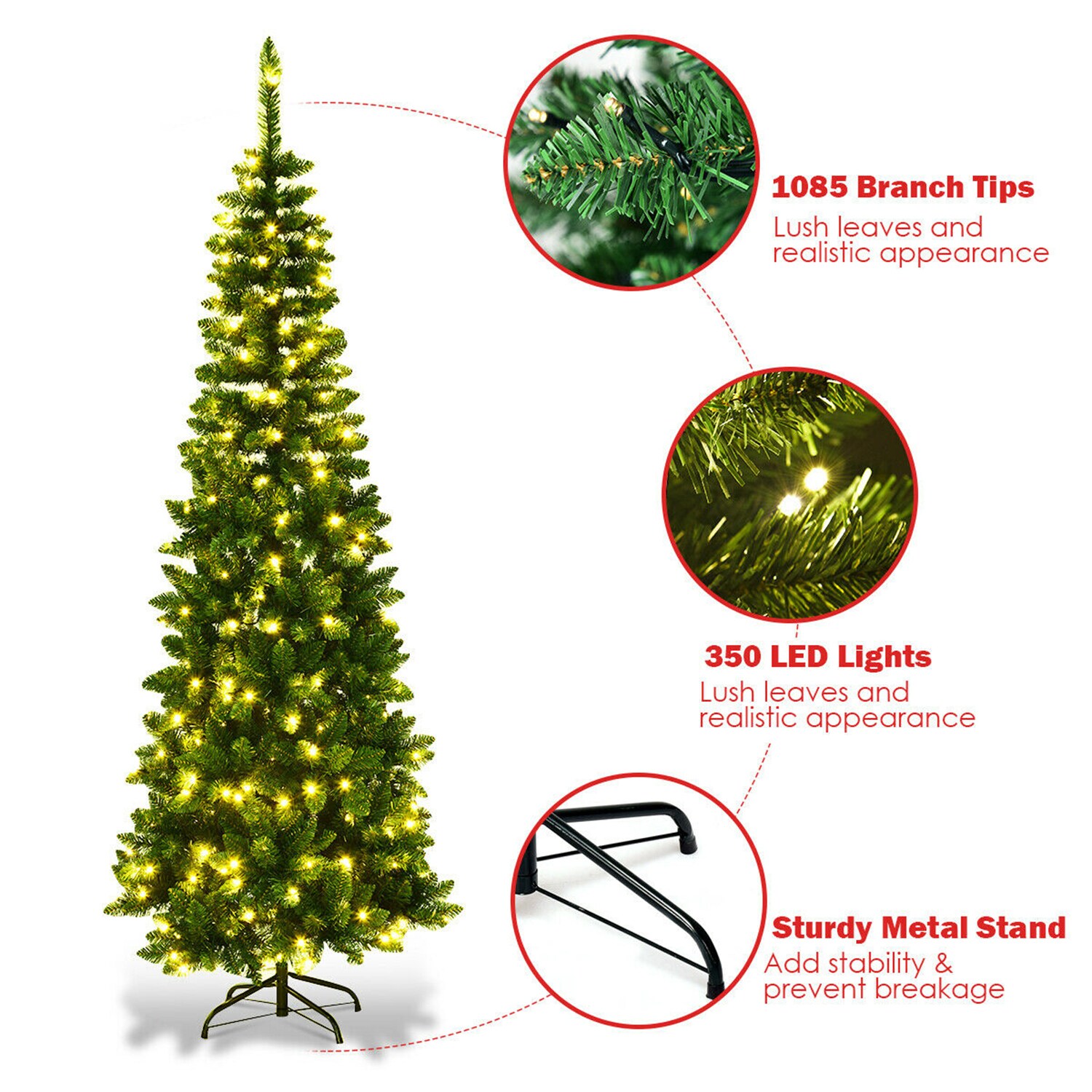 Forclover 6-ft Pre-lit Pencil Artificial Christmas Tree with LED Lights ...