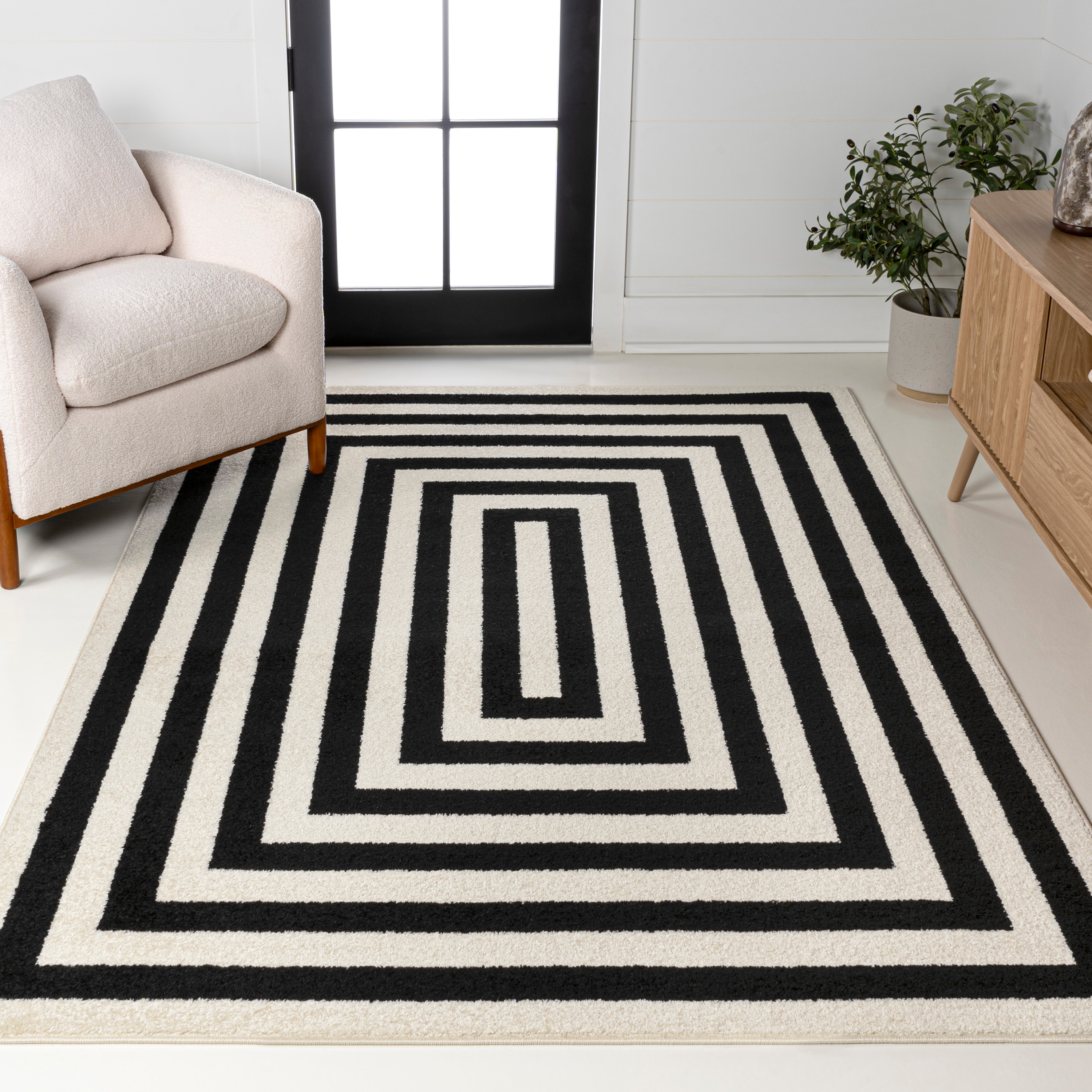 JONATHAN  Y MOH211F-9 MOROCCAN HYPE Bandol Mitre Stripe 9 x 12 (ft) Loomed Polypropylene Black/Ivory Rectangular Indoor Stripe Moroccan Area rug