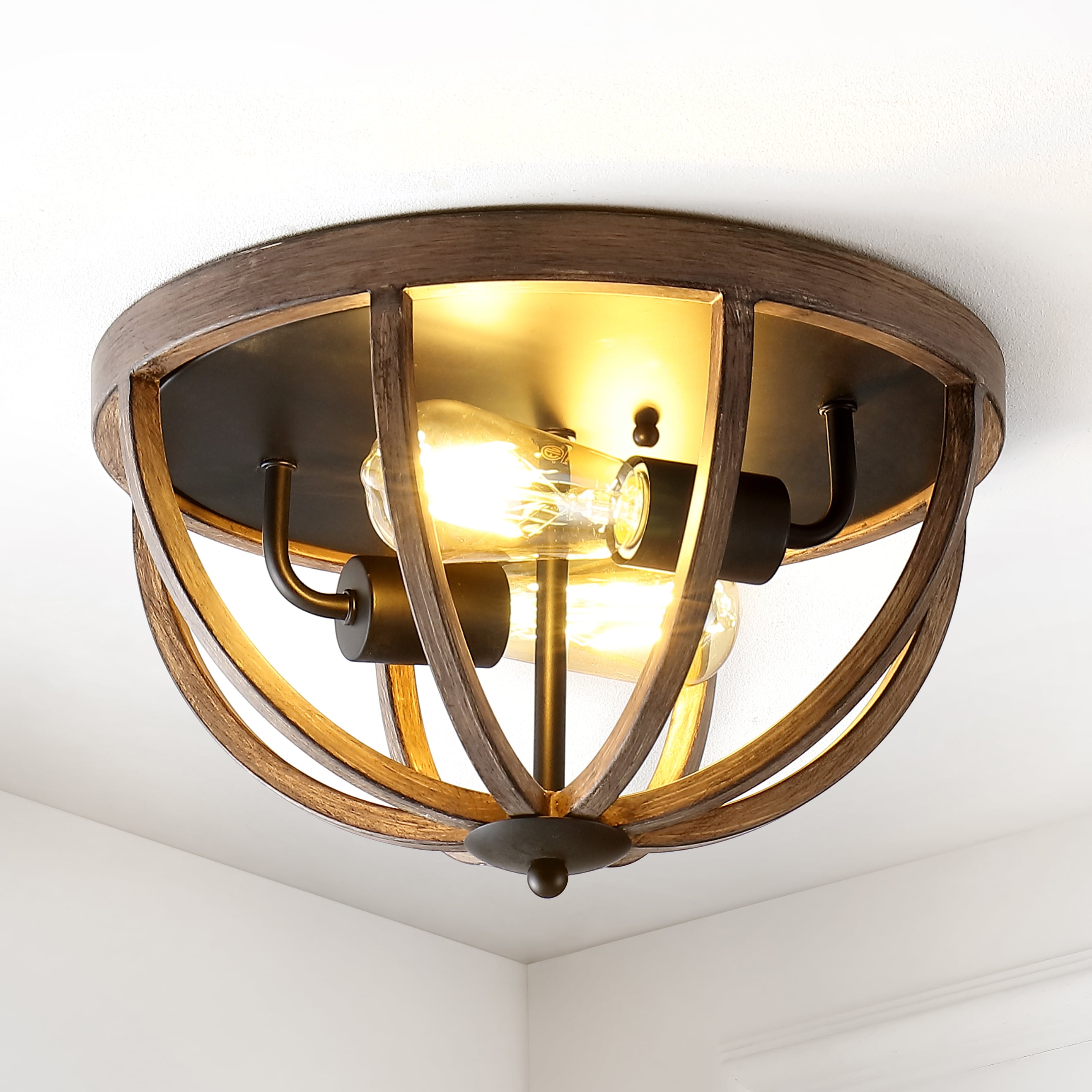 Darlene 13" Rustic Brown Iron LED Flush Mount Light