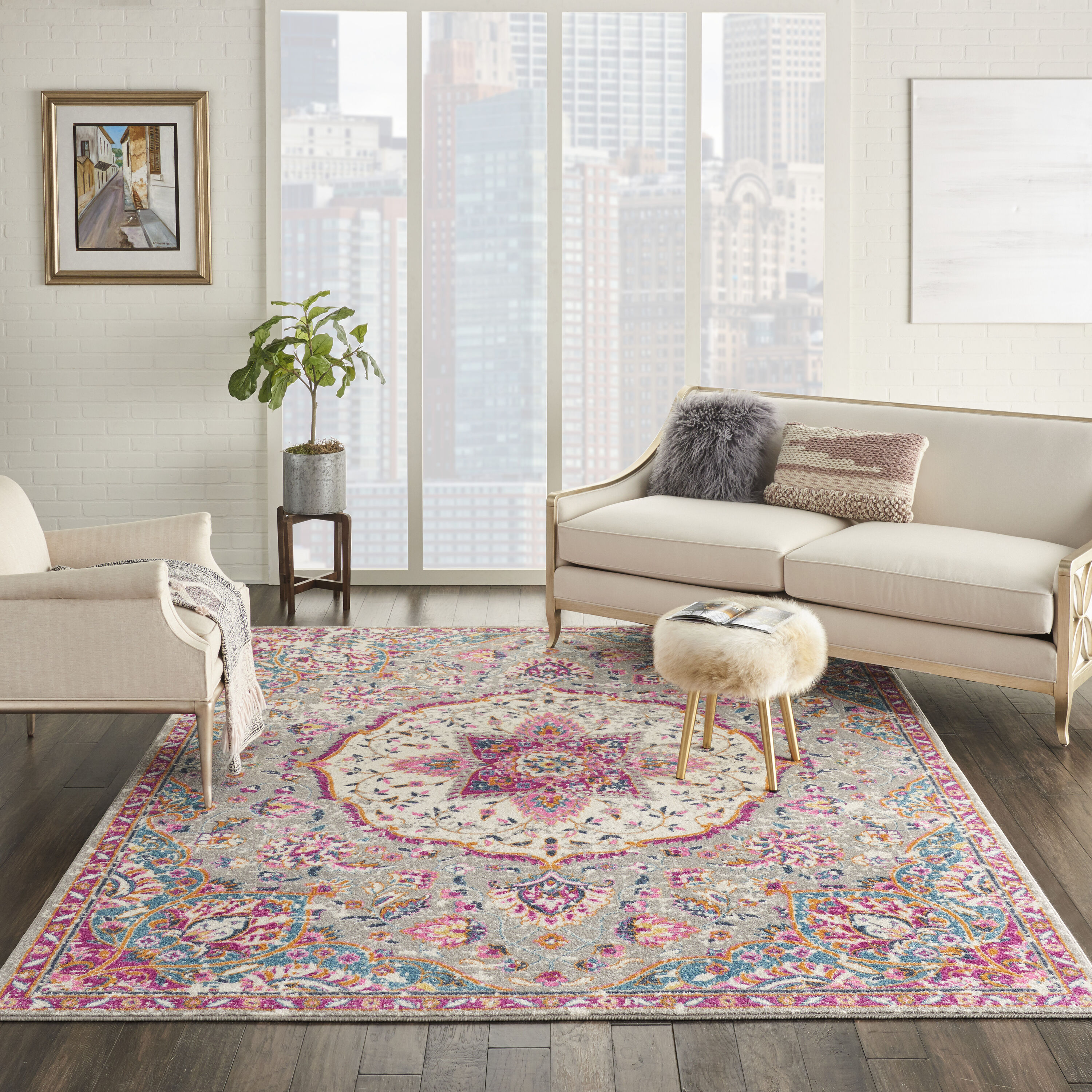 Nourison 99446717870 Passion 8 x 10 (ft) Loomed Polypropylene Grey/multi Rectangular Indoor Abstract Area rug