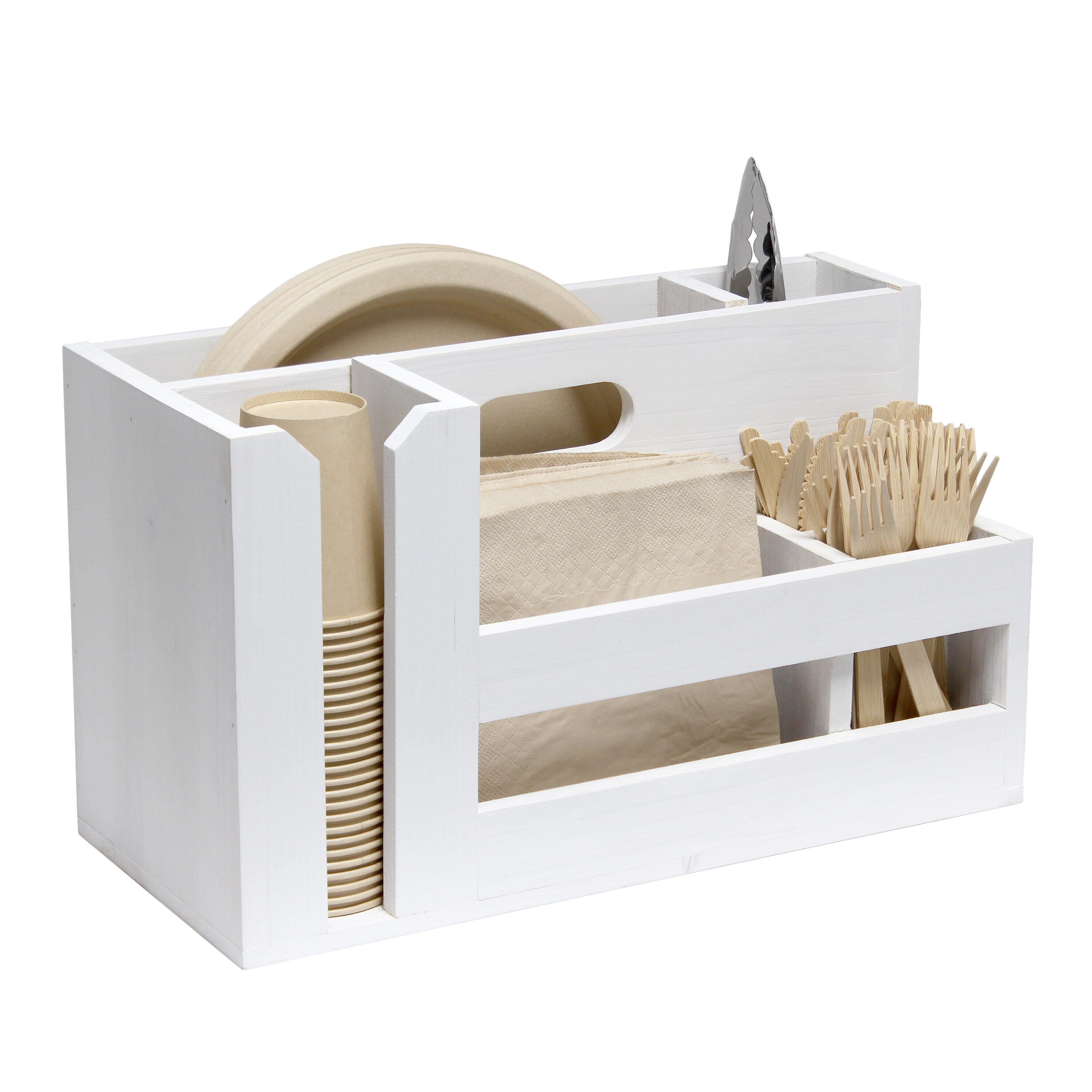 White Wash Farmhouse Wooden Utensil and Condiment Caddy