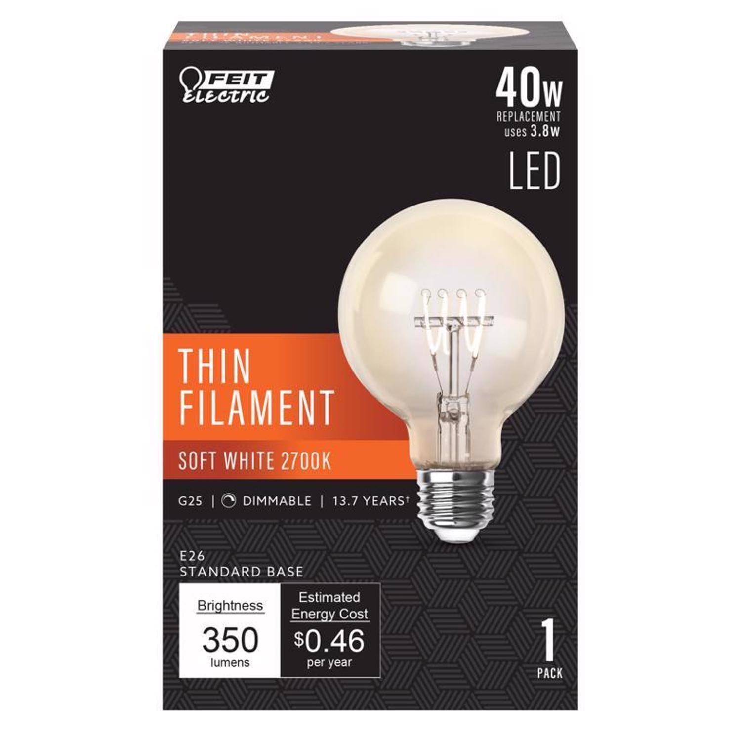 Feit Electric EJD3011473 G25 E26 Medium Filament LED Bulb Soft White 40 Watt Equivalence 1 pk