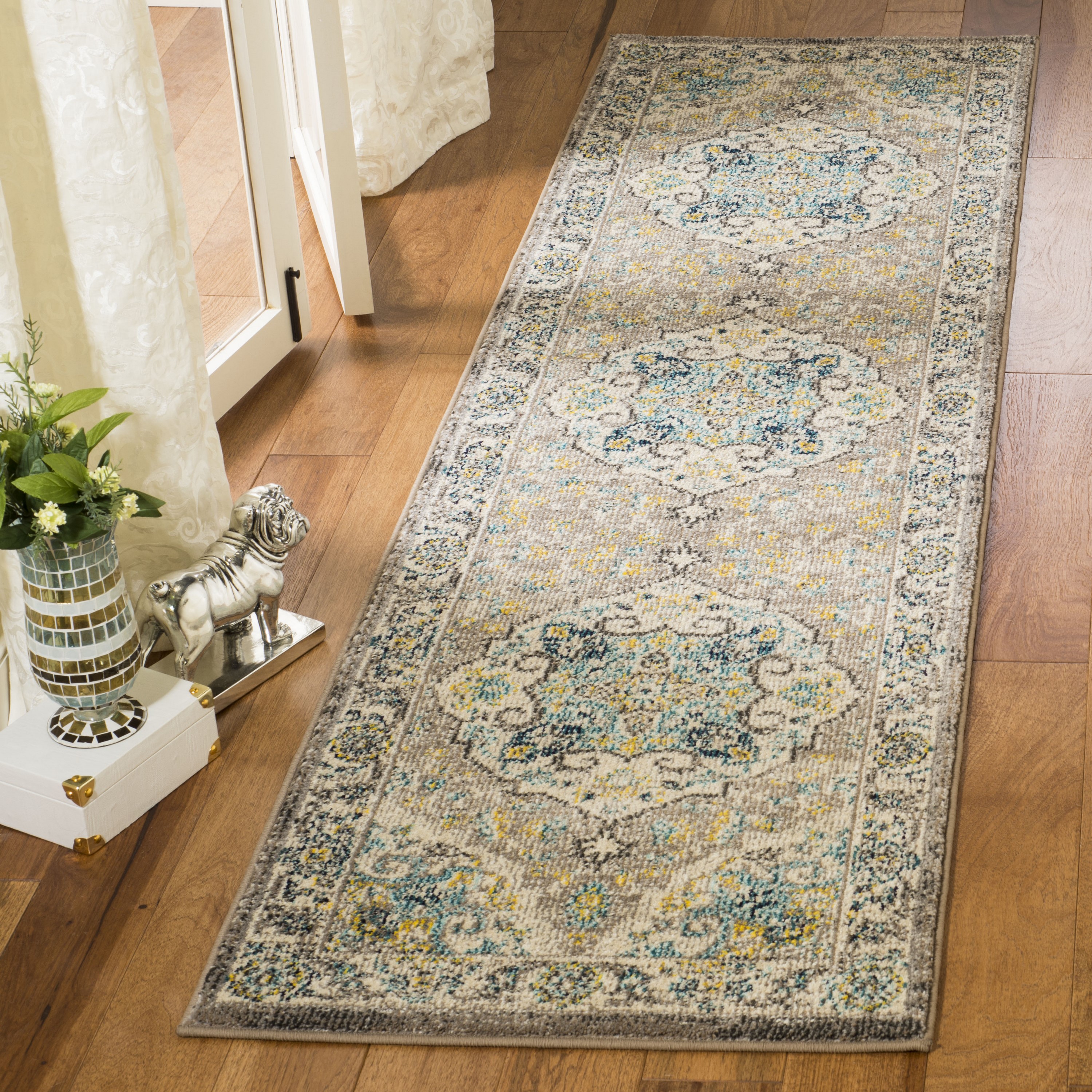 Safavieh PHX154F-28 Phoenix Khan 2 x 8 (ft) Loomed Polypropylene Ivory/Gray Rectangular Indoor Abstract Vintage Runner rug
