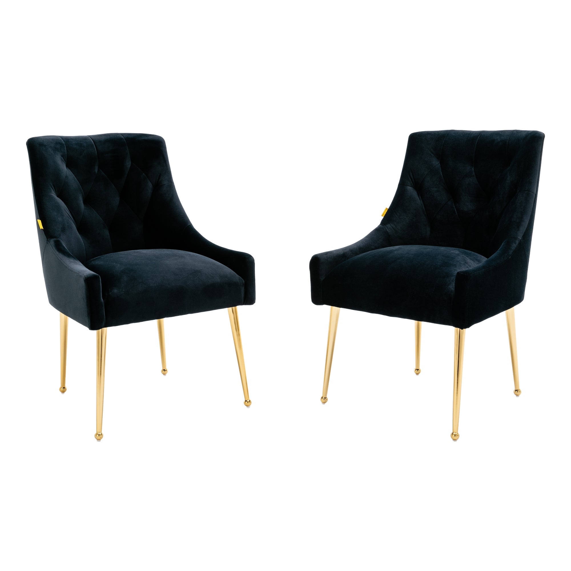 Boyel Living HFSN-196BK Black Tufted Velvet Upholstered Golden Legs Dining Chair with Pulling Handle and Adjustable Foot Nails(Set of 2)