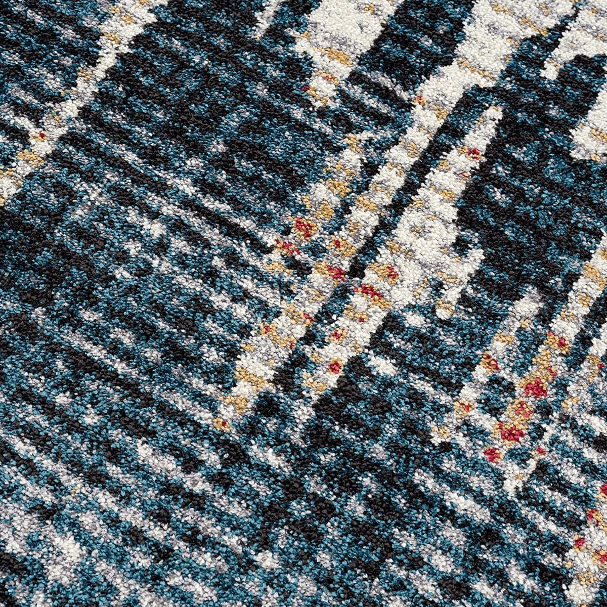HomeRoots 4000390373 5 x 7 (ft) Rag Polyester Blue Red Rectangular Indoor Abstract Vacuum regularly Area rug
