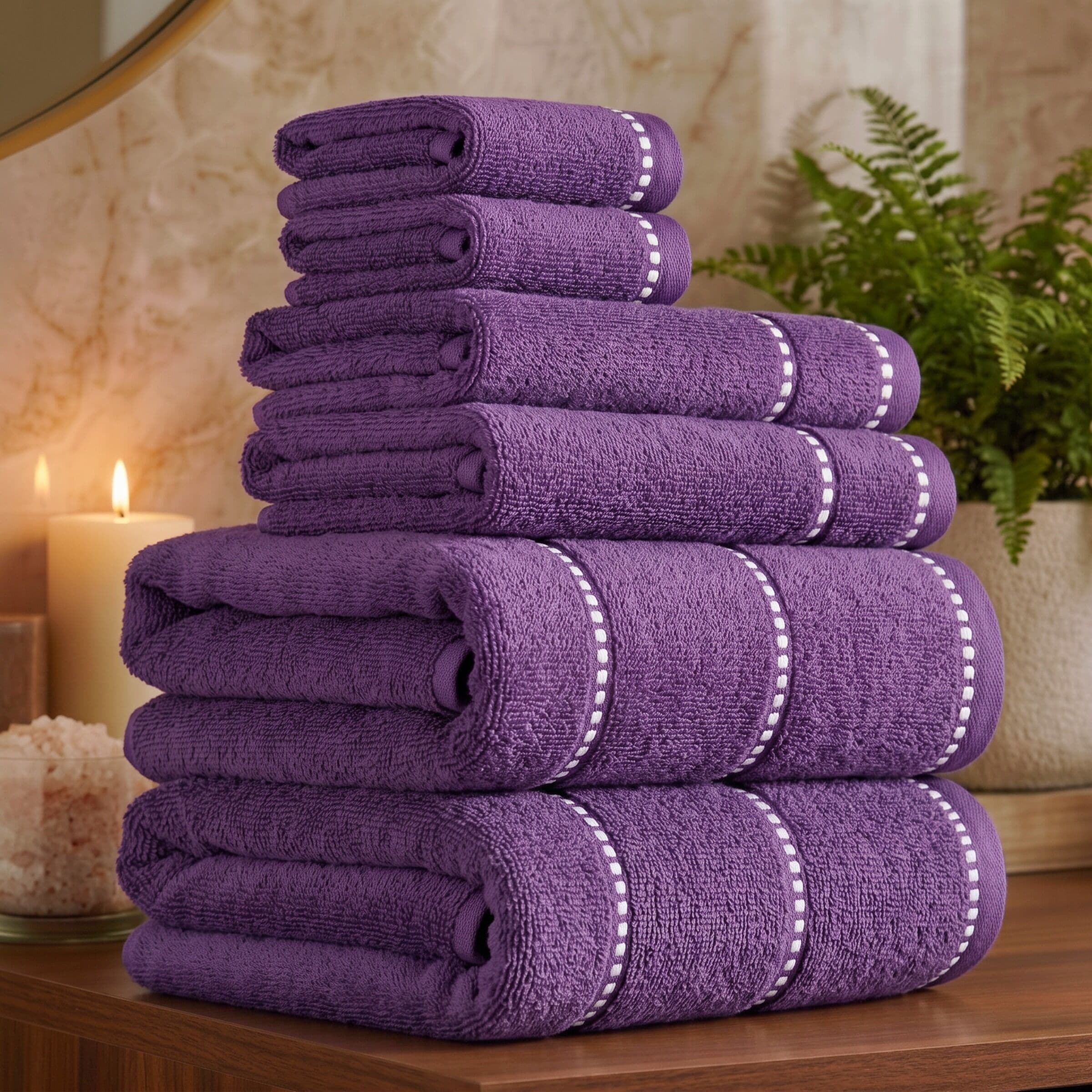 Hastings Home 2-Piece White/Black Cotton Quick Dry Bath Towel Set