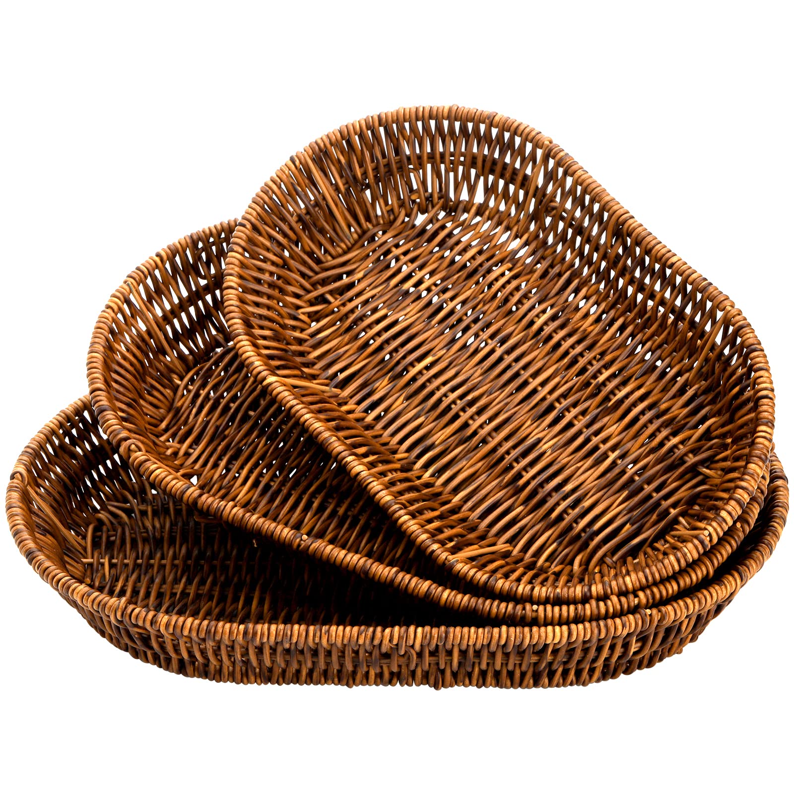 Aoibox  3 Piece Brown Polypropylene Wicker Bread Basket and Food Serving Tray Set Assorted Sizes Generic