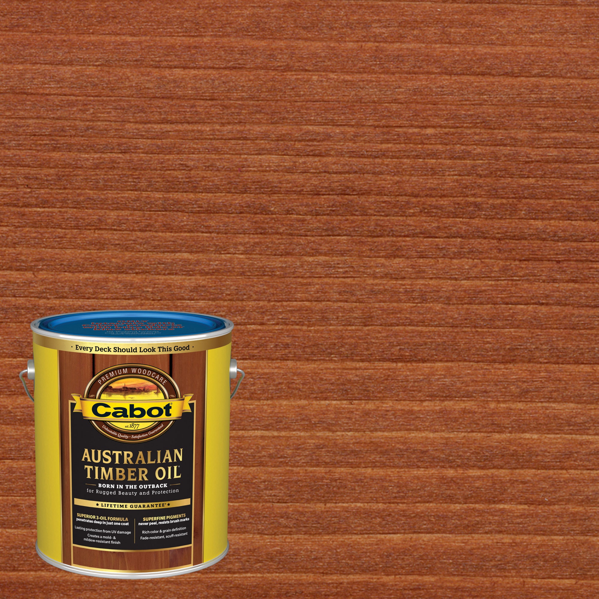 Cabot 140.0019460.007 Australian Timber Oil Pre-Tinted Jarrah Brown Transparent Exterior Wood Stain and Sealer in One ( 1-gallon )