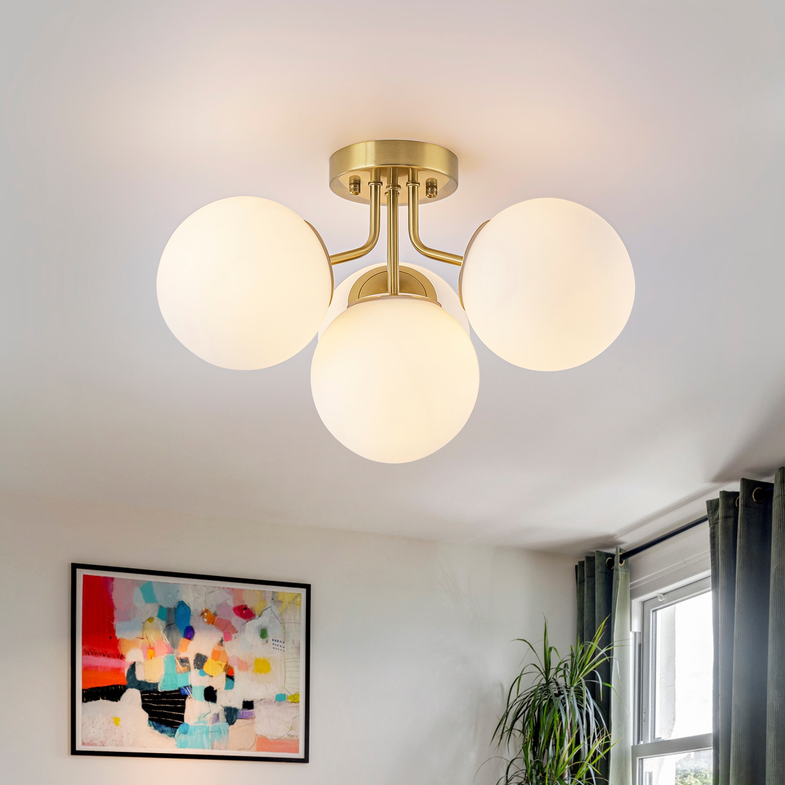 EDISLIVE 17.72-in Brass Indoor 3 -Light Flush Mount Light with Opal Glass