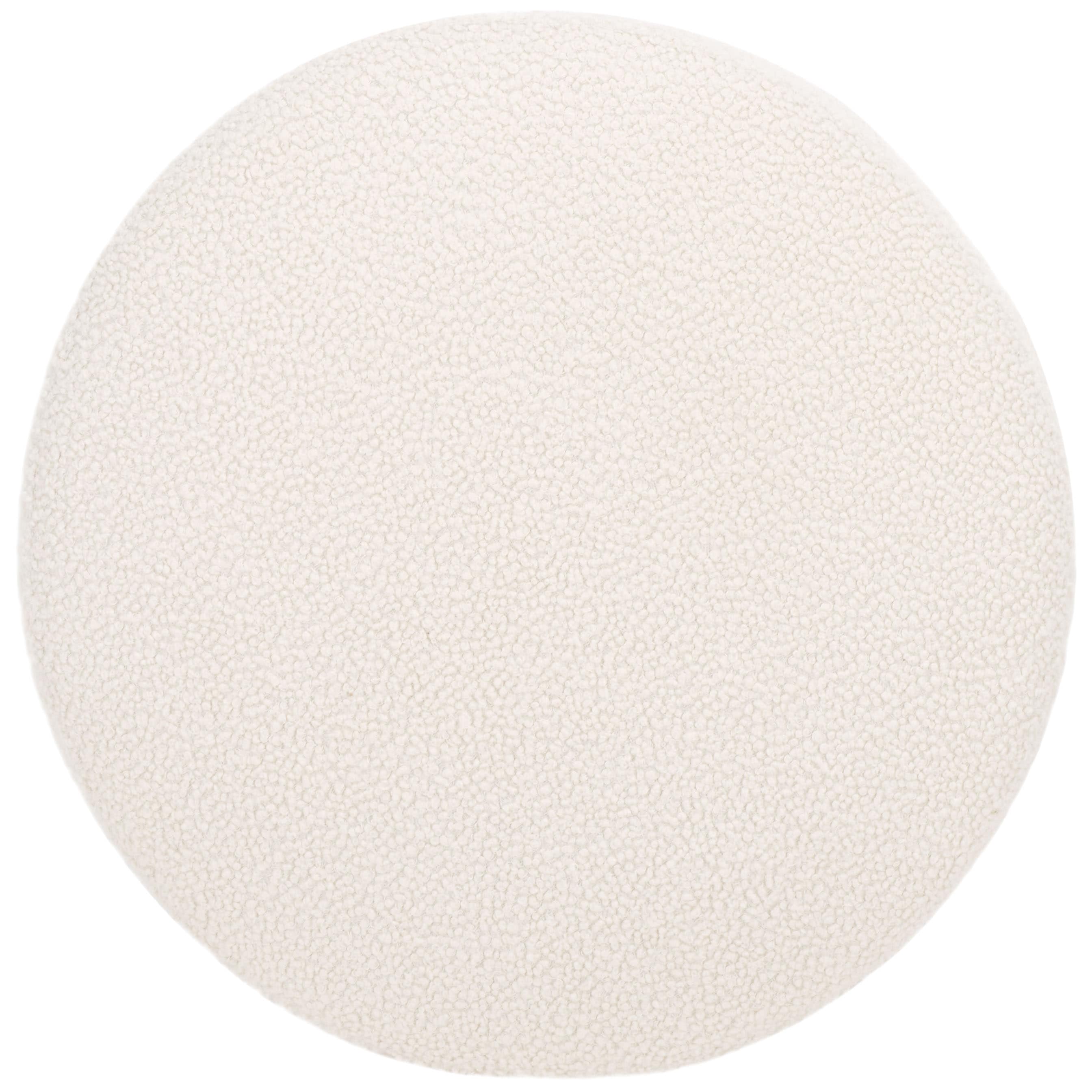 Riah Off White Boucle Round Ottoman with Natural Wood Base