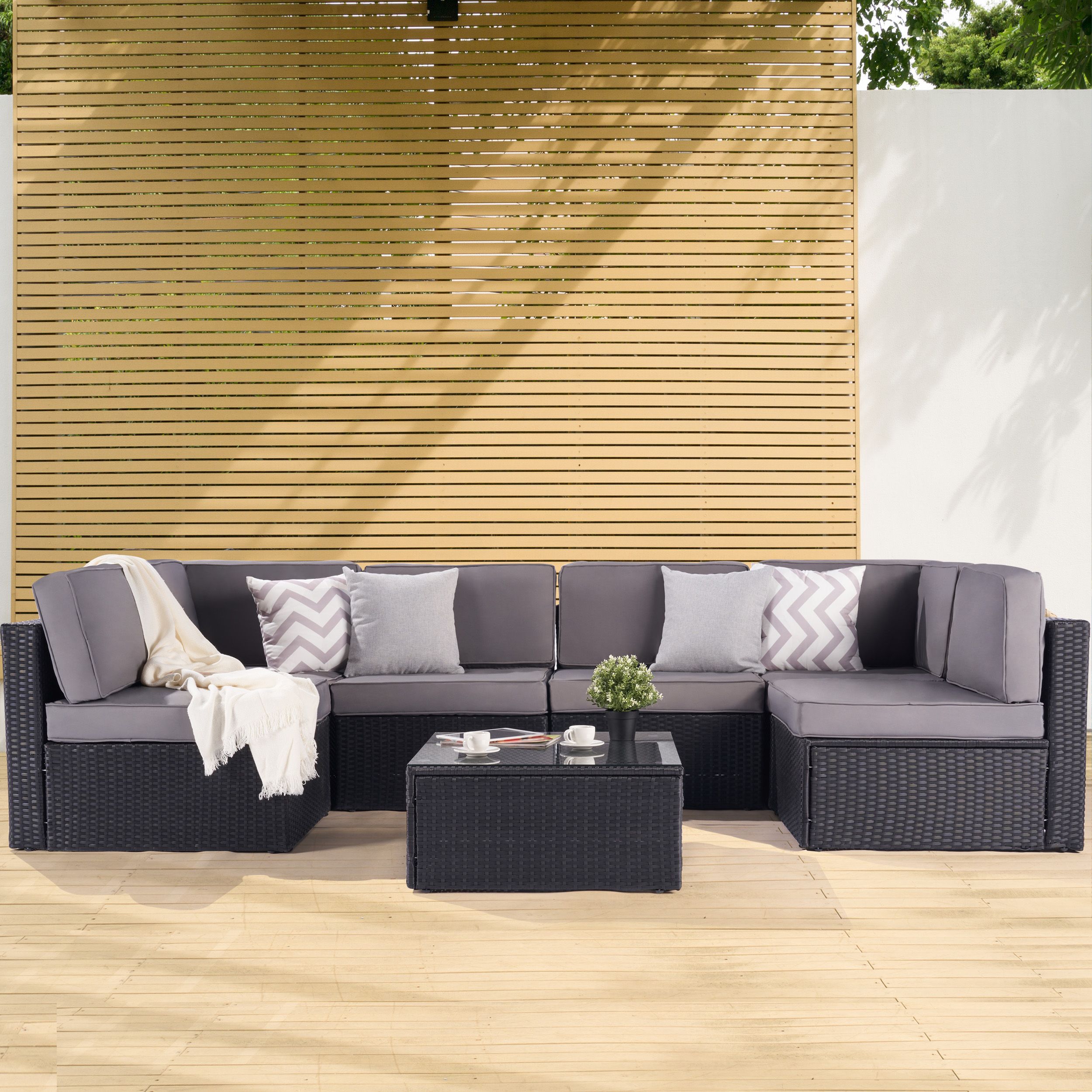 SANSTAR L-WS204LYV1 7 -Piece Rattan Patio Conversation Set with Gray Cushions