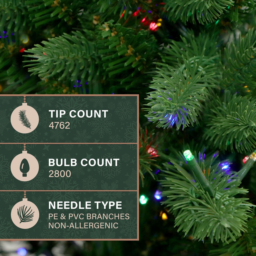 12-Foot York Pine Artificial Christmas Tree with Multicolor LED Lights