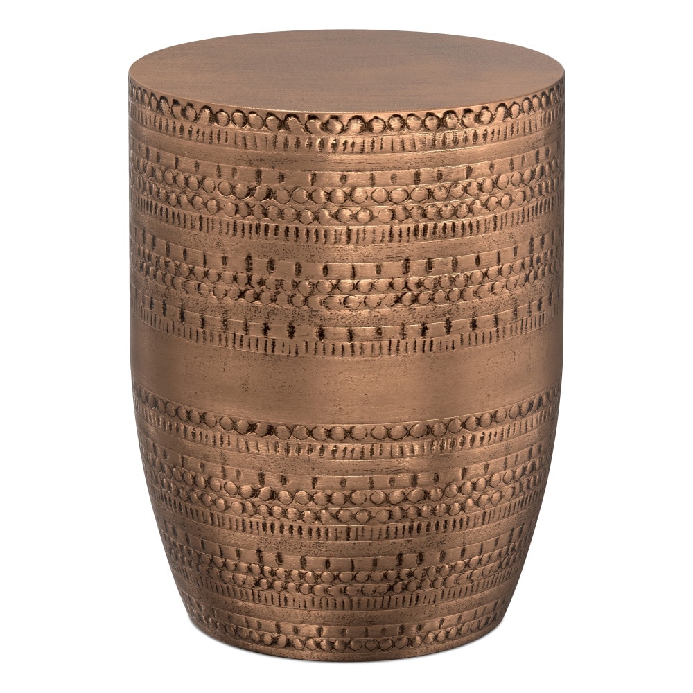 Simpli Home AXCMTBL03LG-AC Johnsen 15-in W x 19.7-in H Antique Copper Metal Round Eclectic End Table