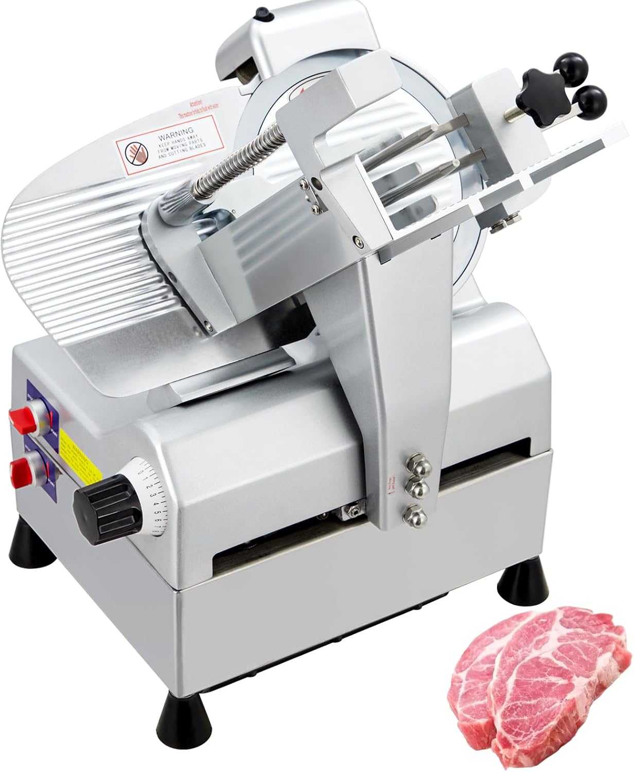 Qeetex QPJ-PHO-13VFXBPY Dual Motor Automatic Meat Slicer 13 Inch Carbon Steel Blade 370W Plus 550W Power Adjustable Thickness 0 To 16mm Rust Resistant Cast Aluminum Body Food Grade Easy Clean For Home Commercial Use