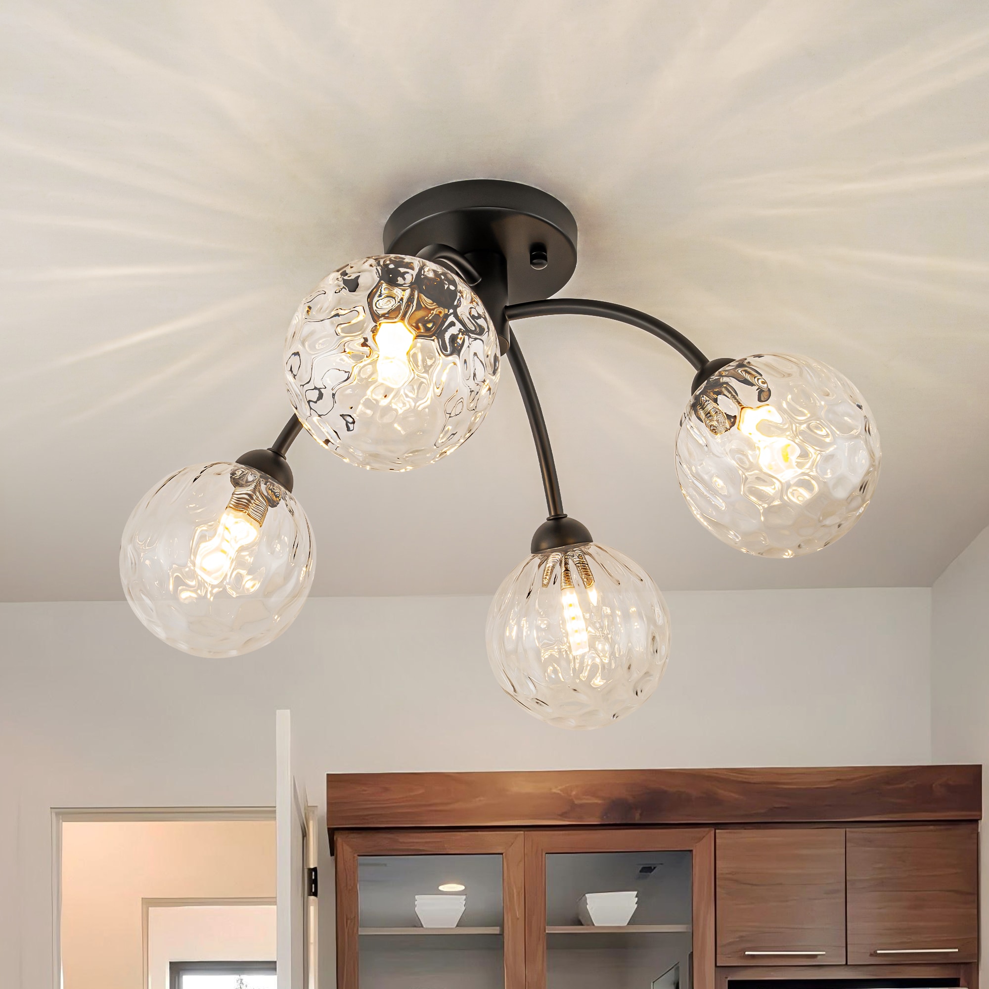 Y'INSP Gallery 20.08-in Matte Black Indoor 4 -Light Semi-flush Mount Light with Water Glass