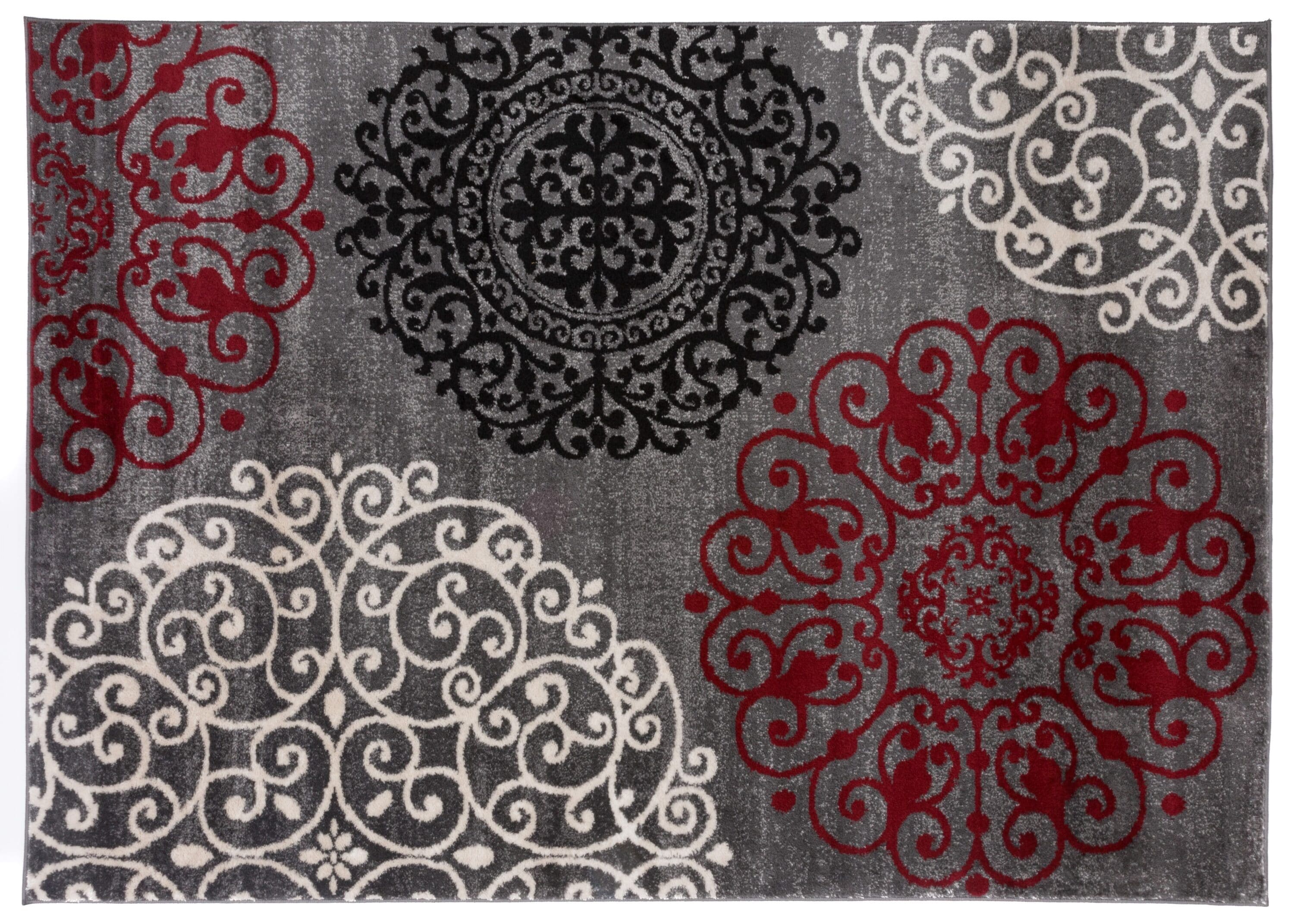 Gray and Blue Floral Synthetic Low Pile Area Rug
