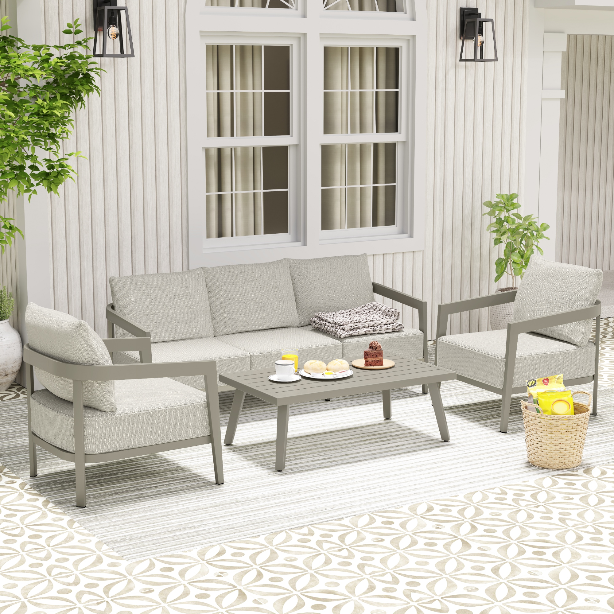  EL-SF4-GG-J2-WL3 4 -Piece Patio Sofa Conversation Set with Gray Cushions