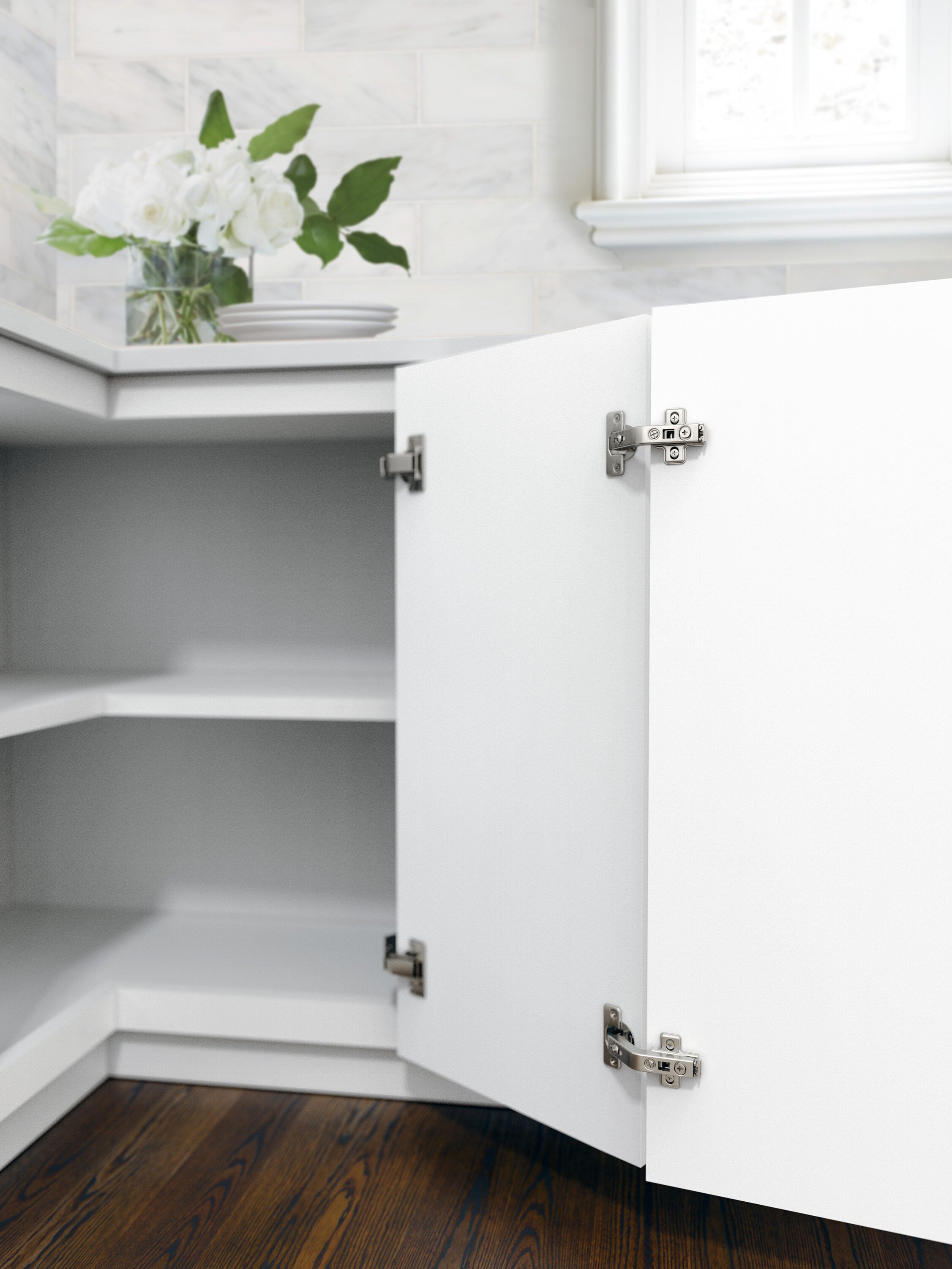 Nickel 135 Degree Lazy Susan Bi-Fold Door Concealed Cabinet Hinge