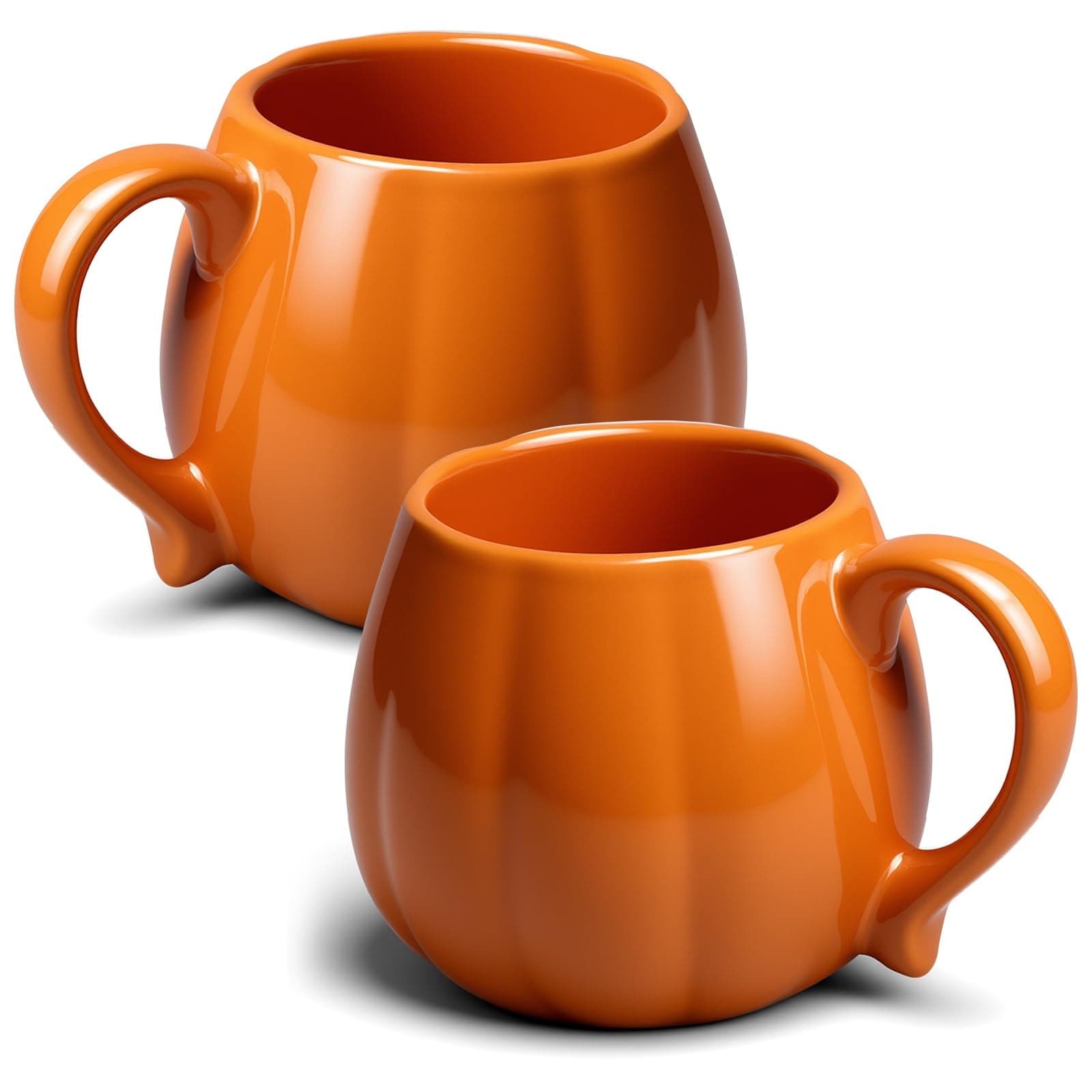 Aoibox  14 oz Pumpkin Shaped Ceramic Coffee Mugs for Fall Halloween Thanksgiving Set of 2 Orange Seasonal Cups