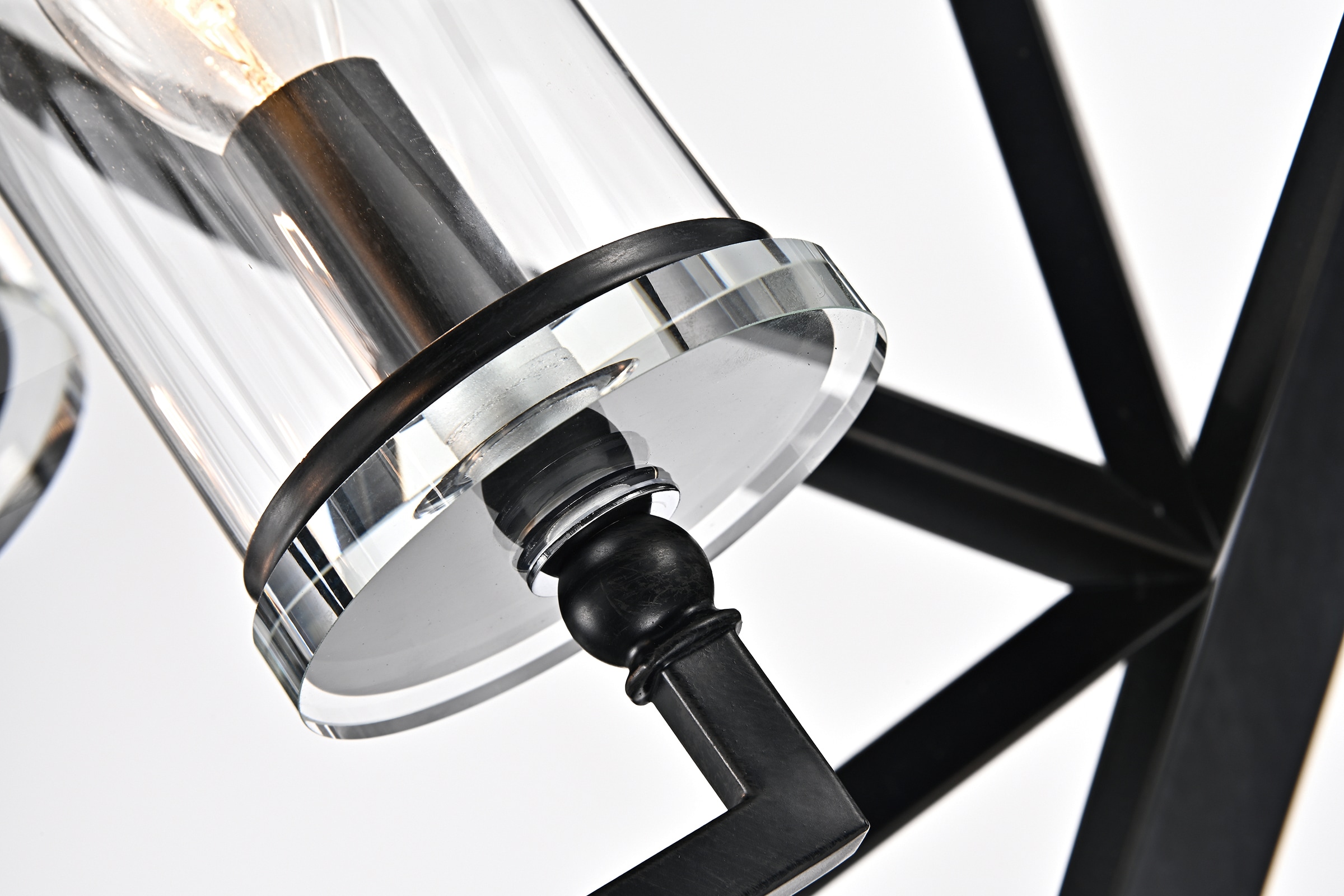 Antique Black Geometric Cage Chandelier with Glass Shades
