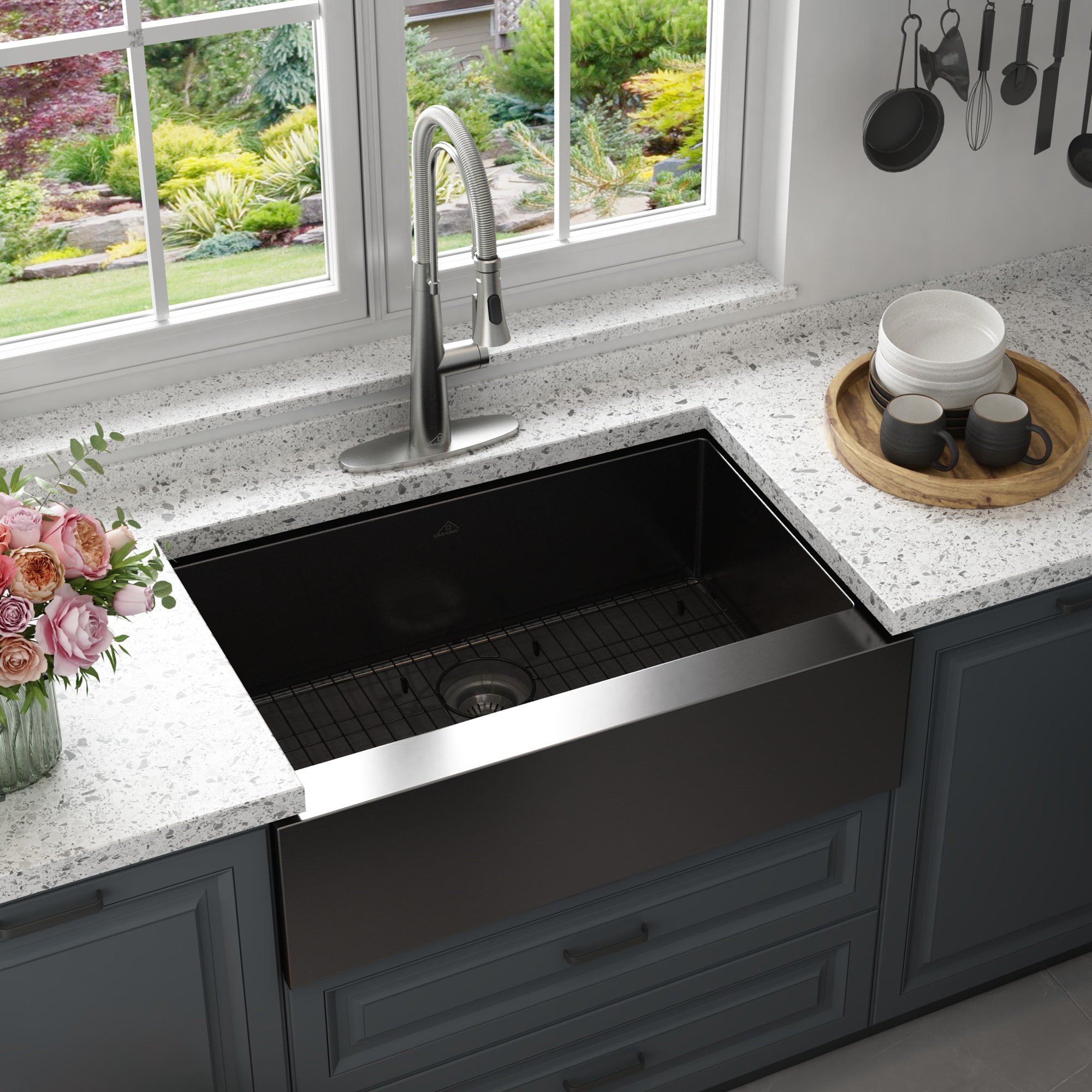 CASAINC KCSC0006-FPB33S Farmhouse apron front 33-in x 22-in Stainless steel Single bowl 18 -Gauge Kitchen Sink