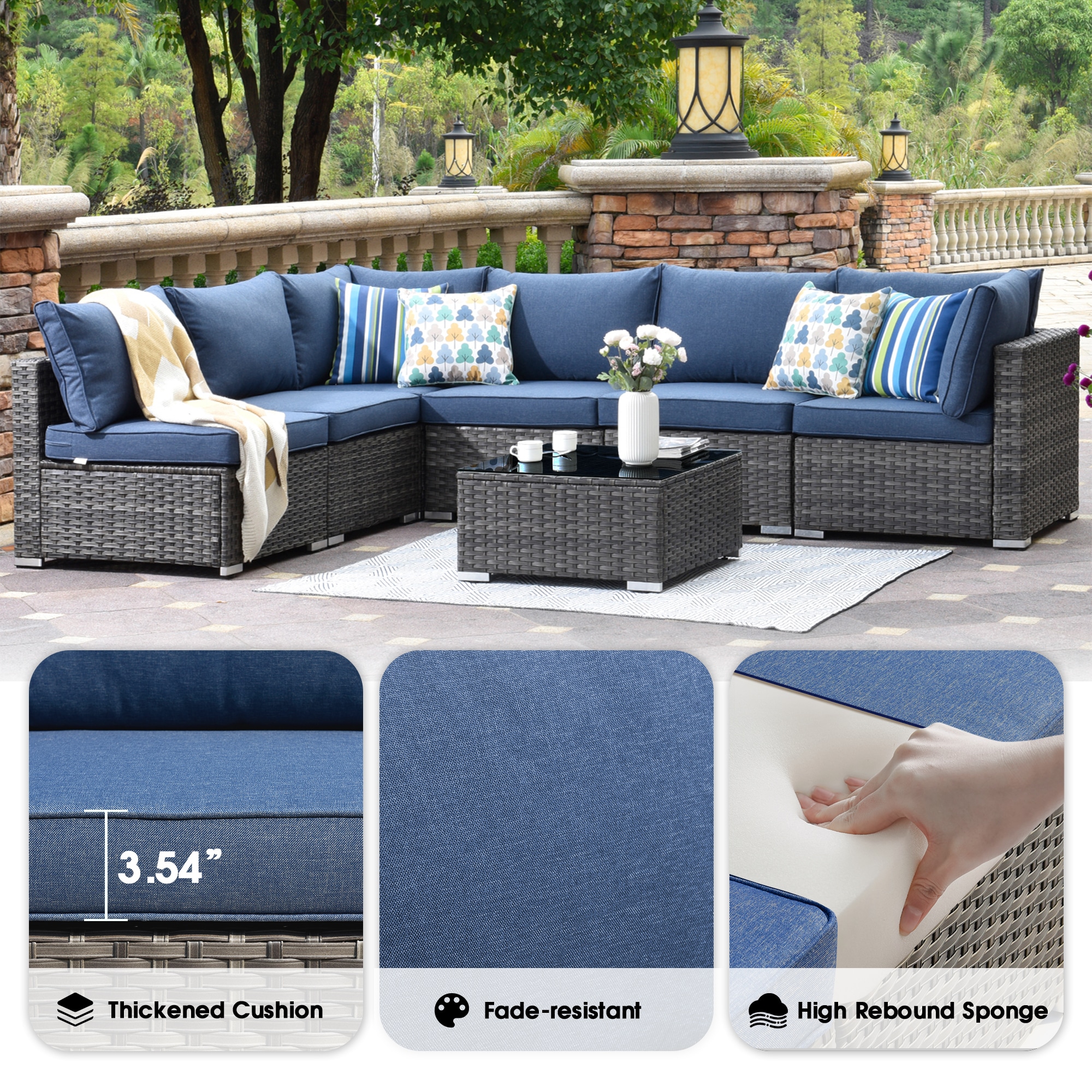 Outdoor sectional blue cushions best sale