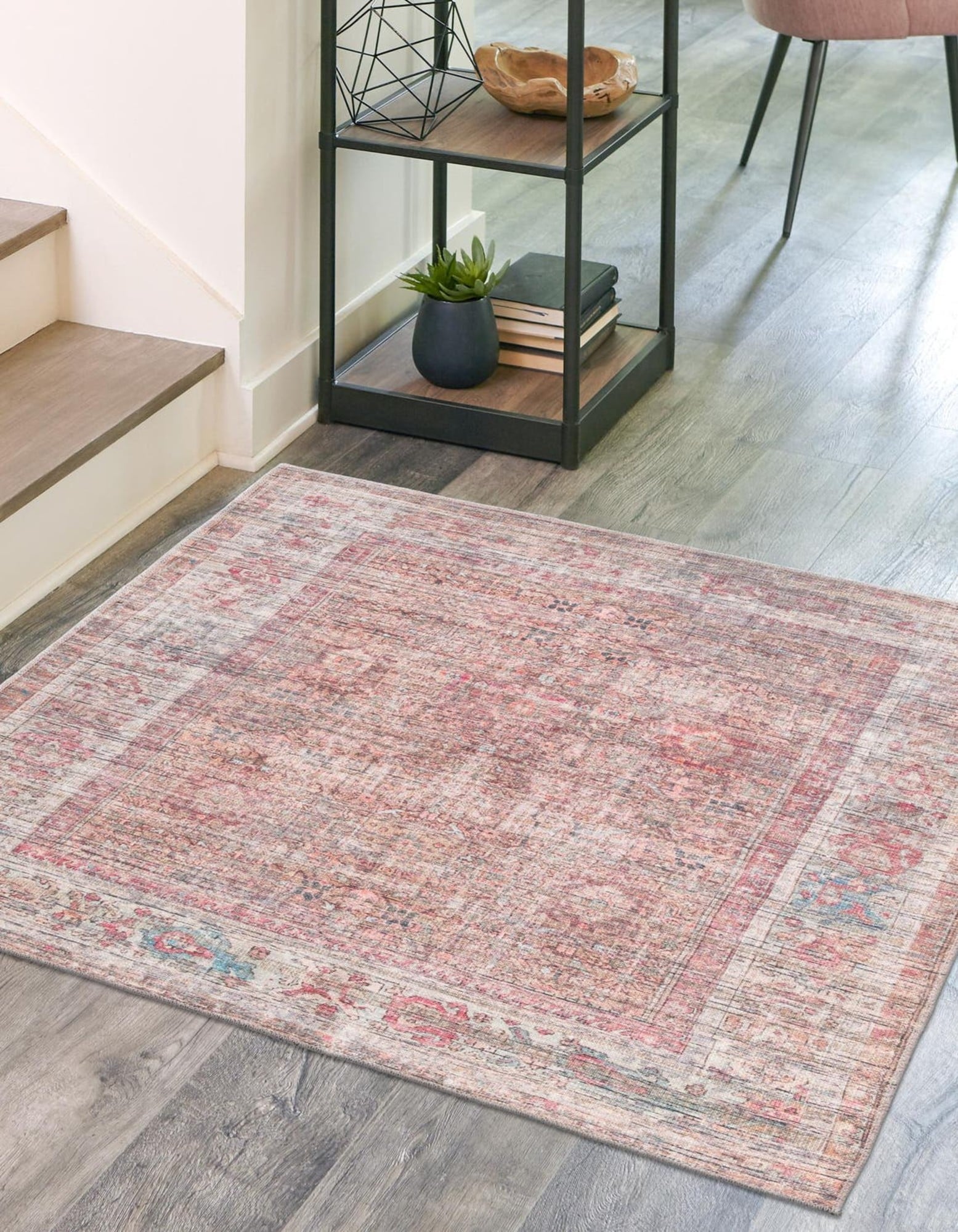 Rustic Charm Rust Red & Brown Square Synthetic Area Rug