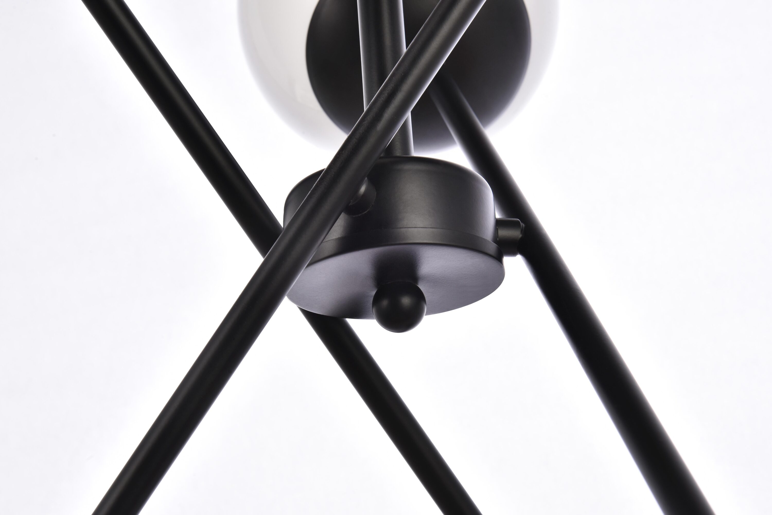Sleek Zigzag 6-Light Sputnik Chandelier with Black Iron and White Glass