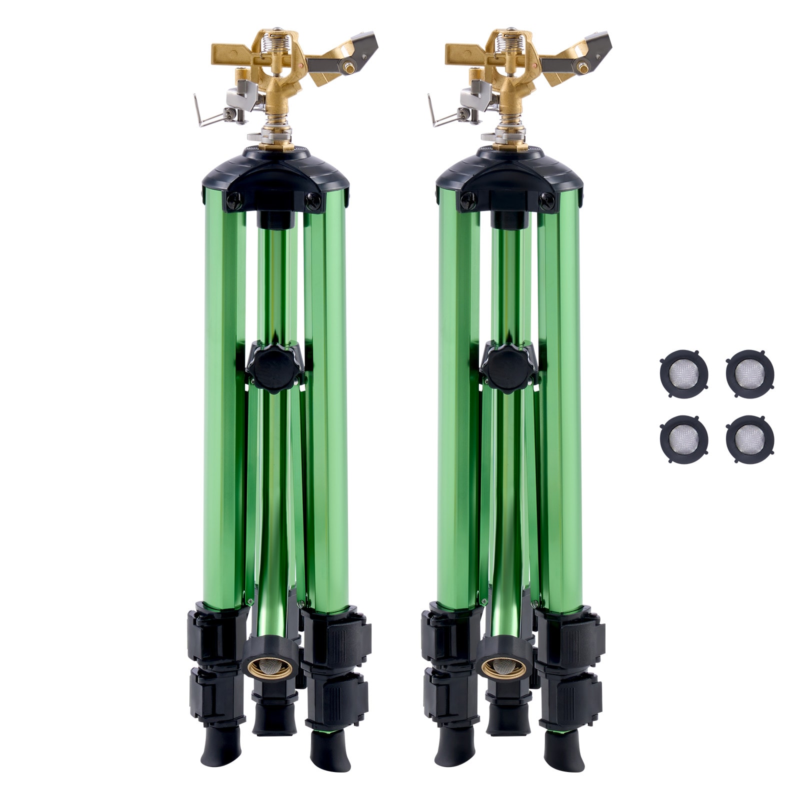Mecale Impact Sprinkler on Tripod 2-Pack Brass Head Adjustable 17 to 37 in with 3/4 in Hose Inlet Green