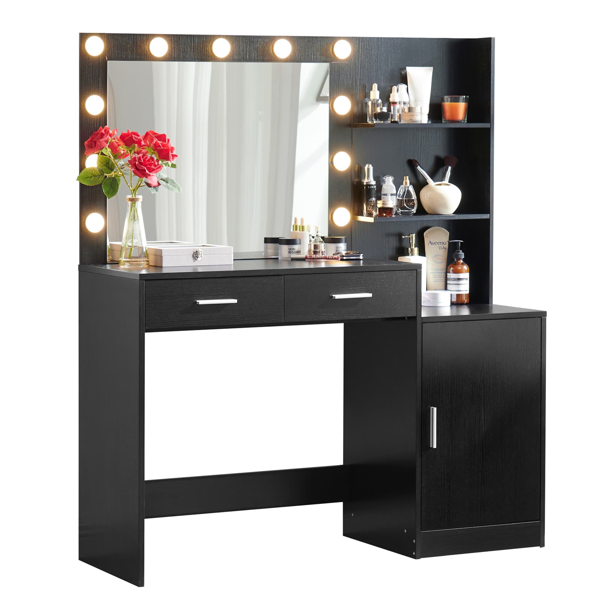 SINOFURN SYD250017WT 46.5-Inches Black Makeup Vanity