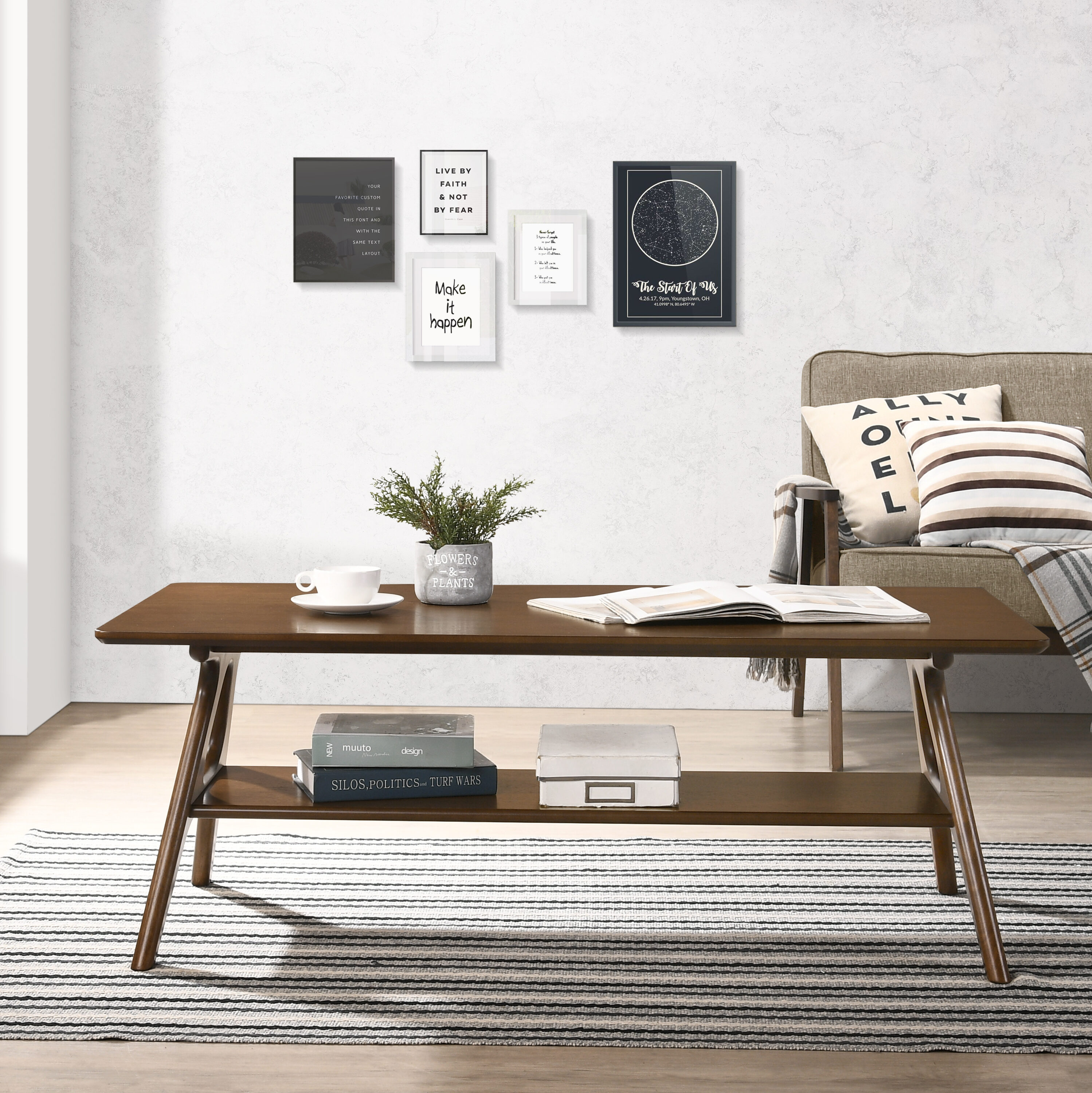 Arona MidCentury Modern Wood Coffee Table with Shelf