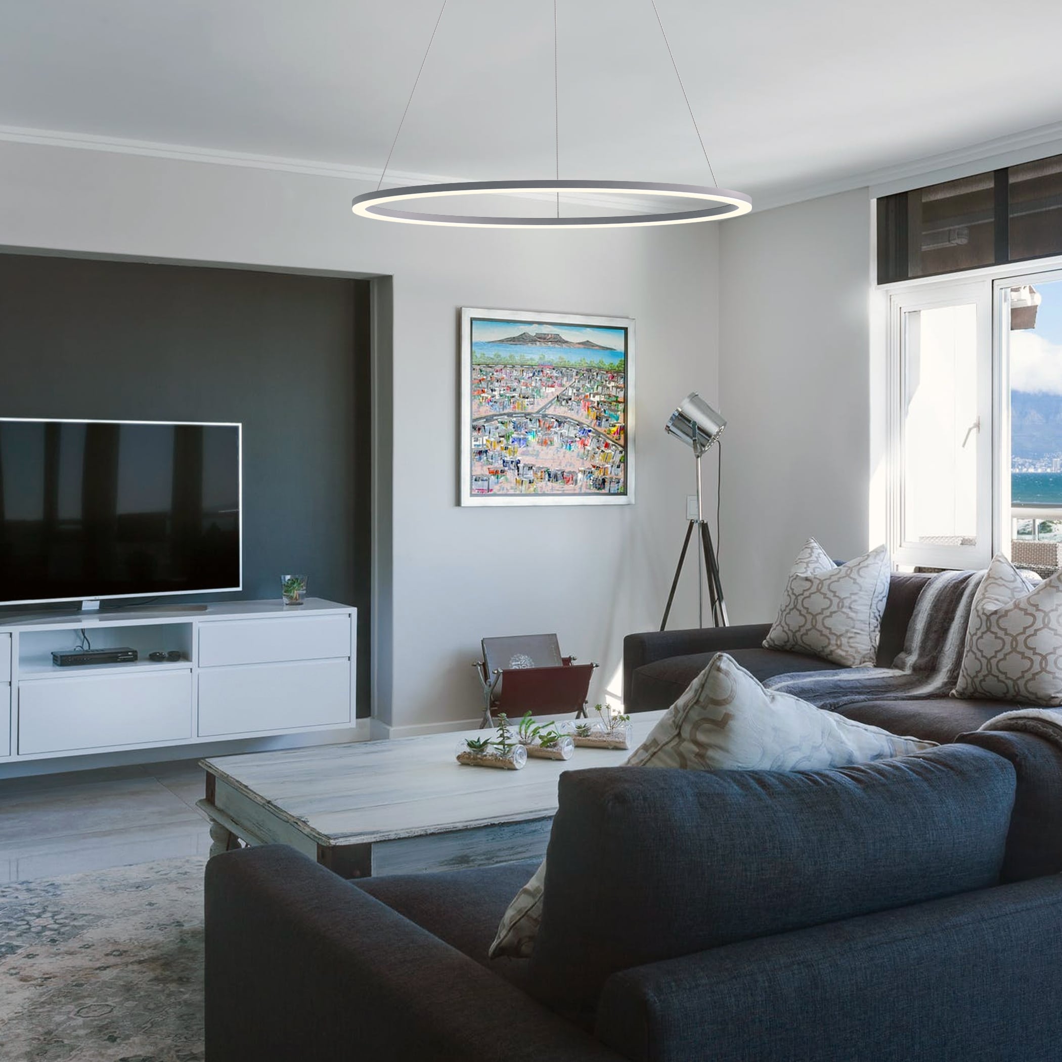Tania Nickel 39" Drum LED Pendant Chandelier