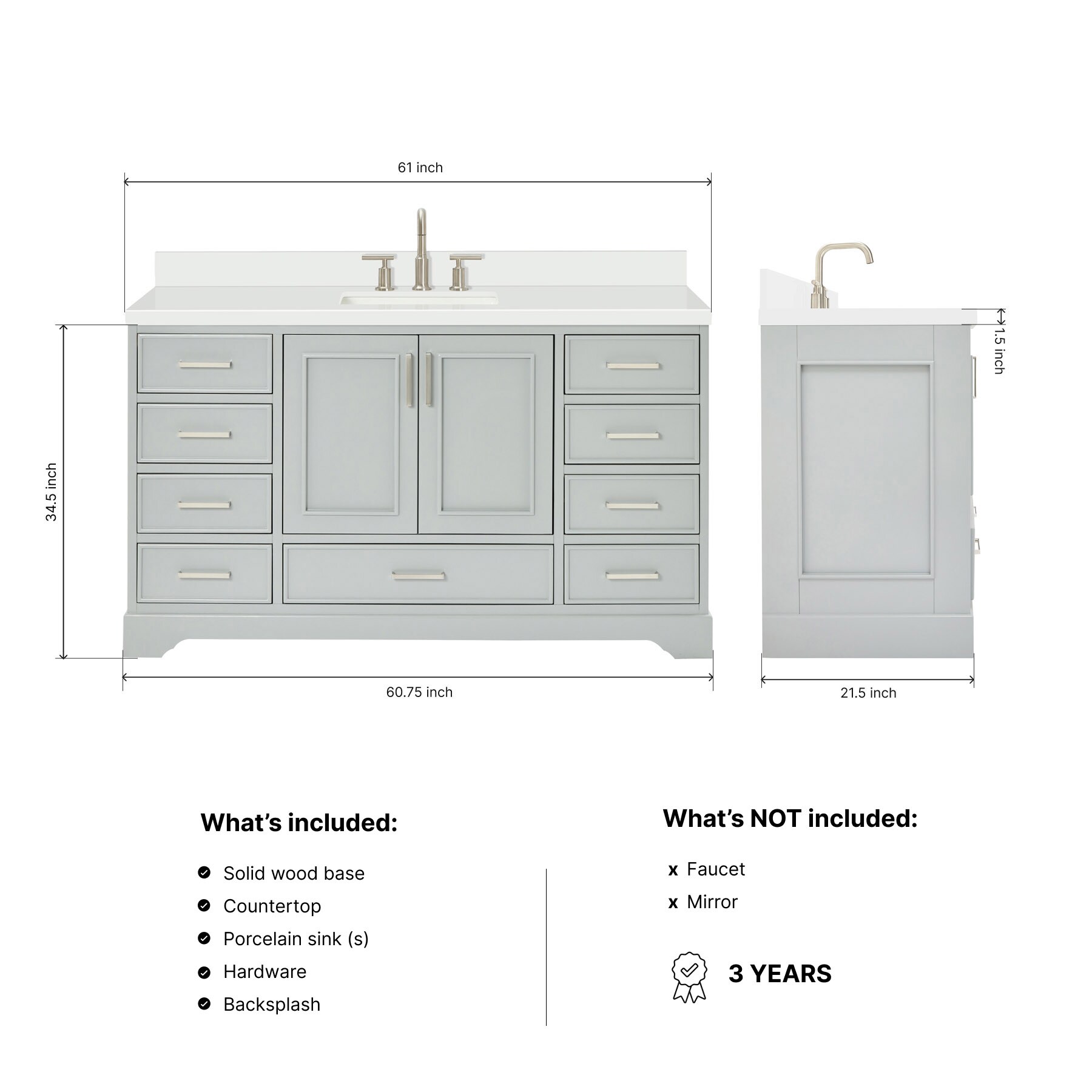 ARIEL M061SWQRVOGRY Bath-Vanity-Combo - View #7