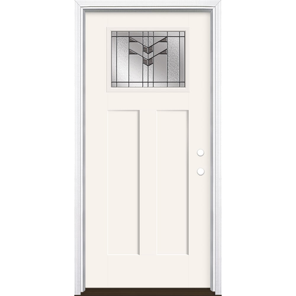 Masonite 3420537 Frontier 36-in x 80-in x 4-9/16-in Fiberglass Craftsman Left-hand inswing Arctic White Painted Prehung Front Door with Brickmould Insulating core
