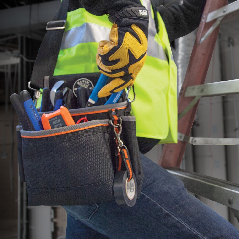 Black and Gray Polyester Tool Pouch with Shoulder Strap