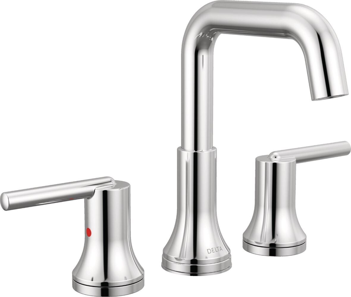 Delta 3554-MPU-DST Trinsic Chrome Widespread 2-handle WaterSense Mid-arc Commercial/Residential Handle Bathroom Sink Faucet with Drain