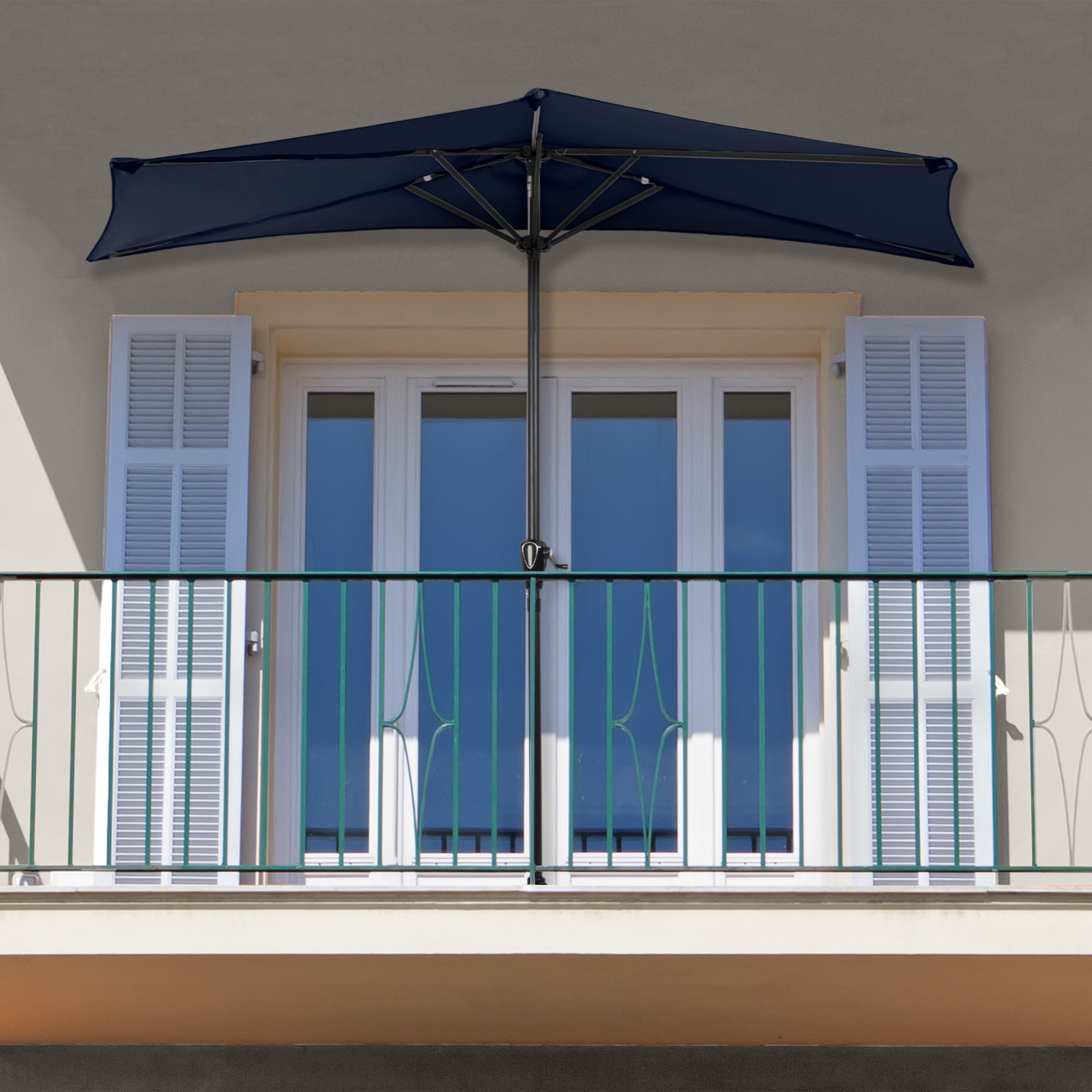 Navy Blue 9ft Half Round Steel Patio Umbrella