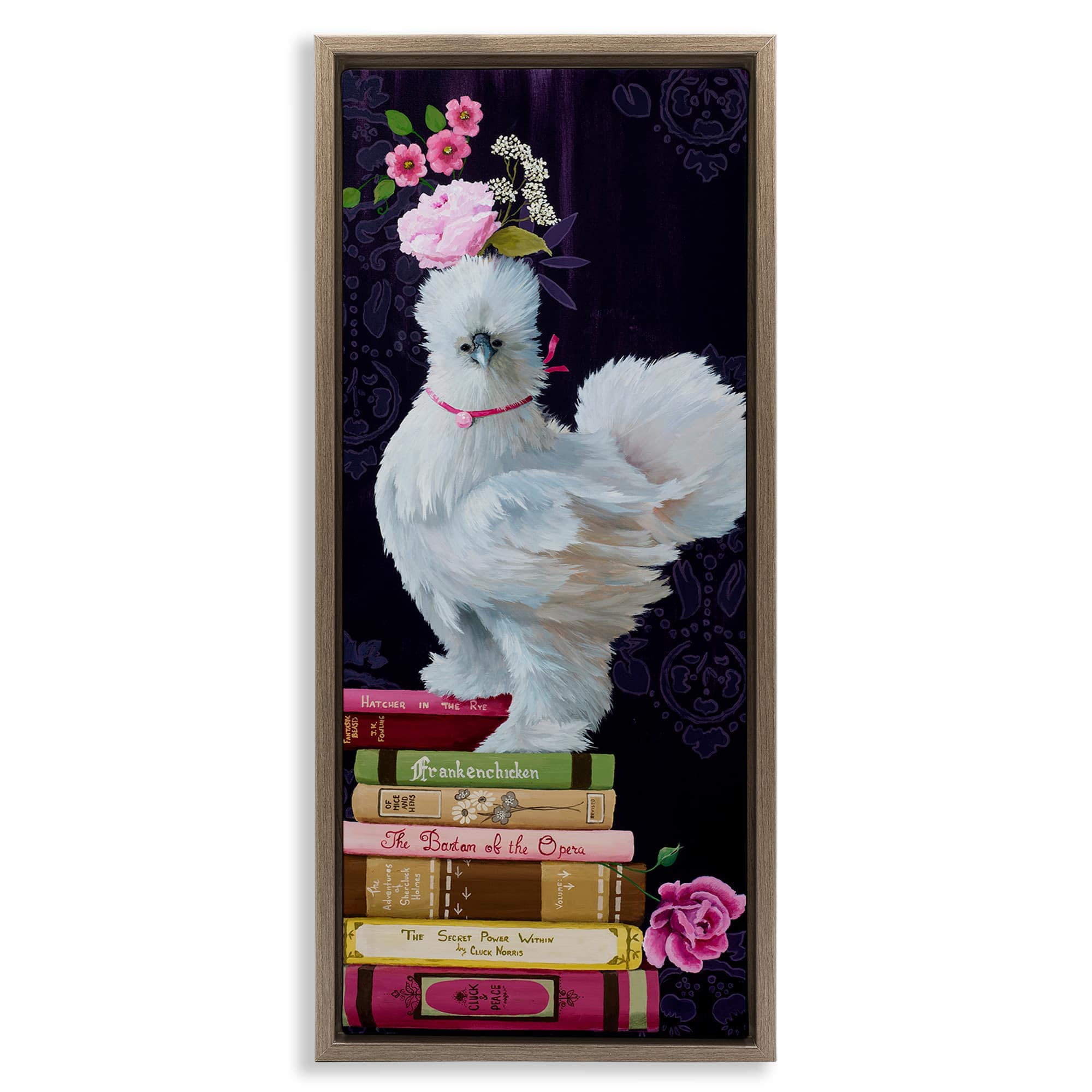 Stupell Industries BT-231-FFE-13X30 Fancy Vintage Chicken with Books Brown Framed Floater Canvas Wall Art By Heather Gauthier 15 x 31
